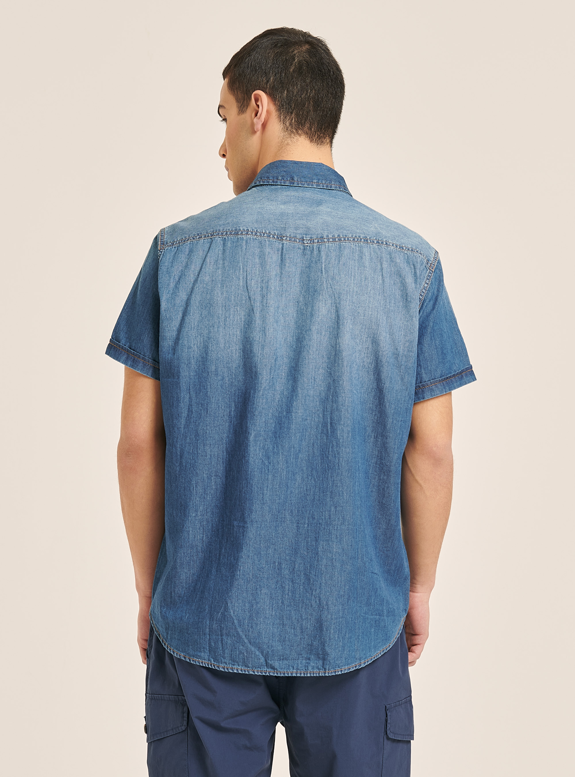 Light denim shirt short sleeves, BLUE