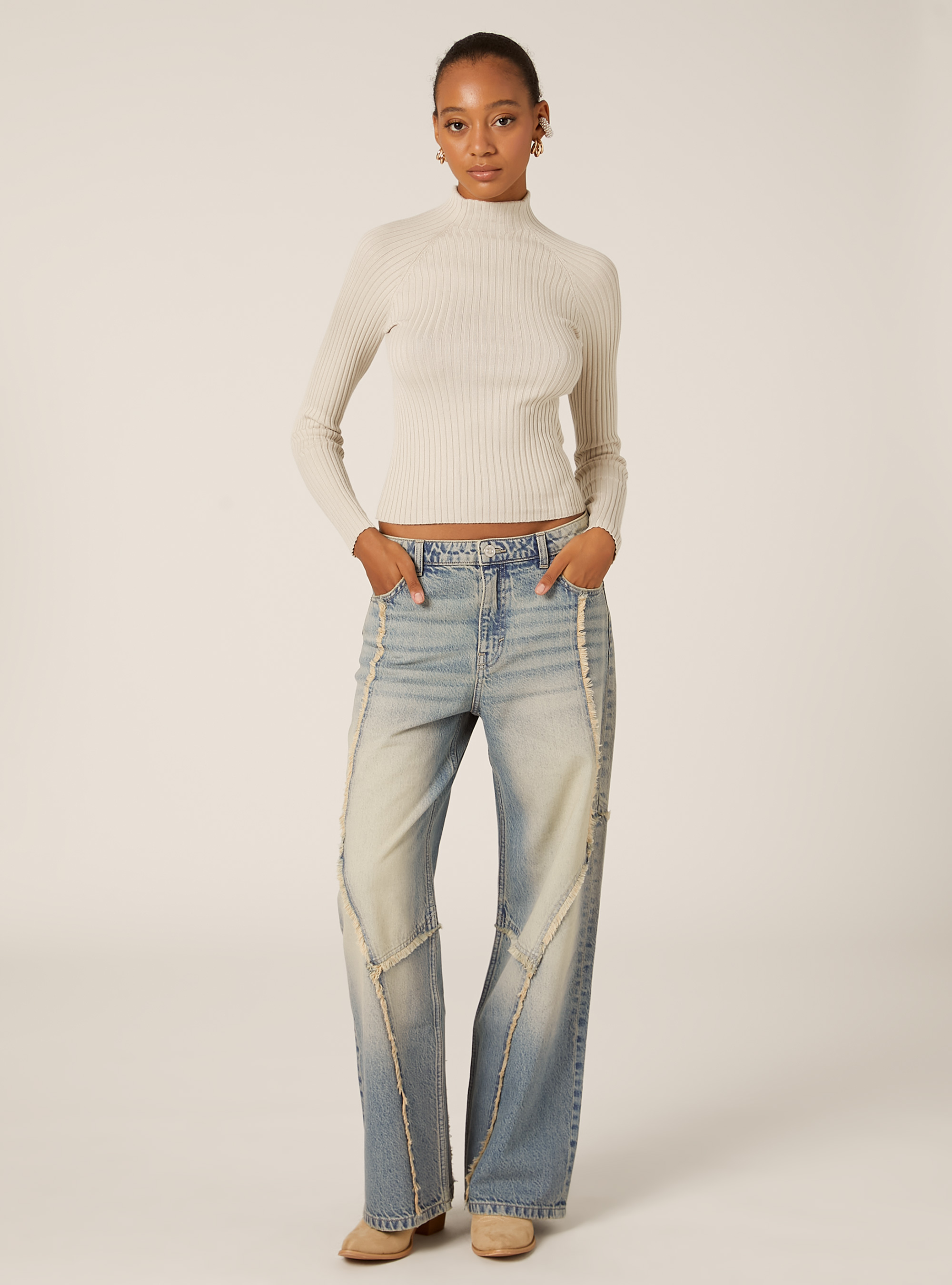 Mid-neck ribbed pullover, CR3 CREAM LIGHT