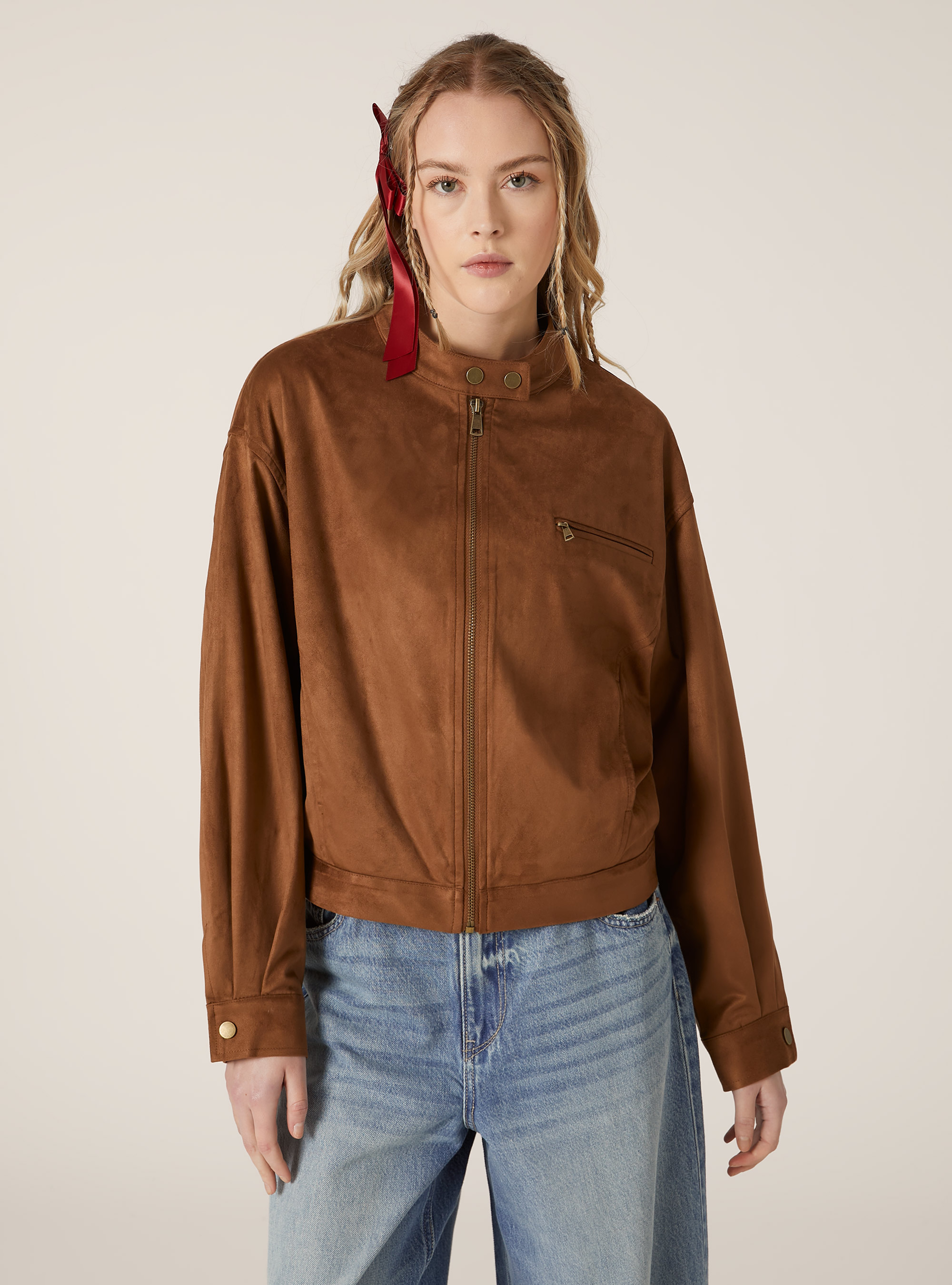 Giubbotto biker effetto suede, TB2 TOBACCO MEDIUM