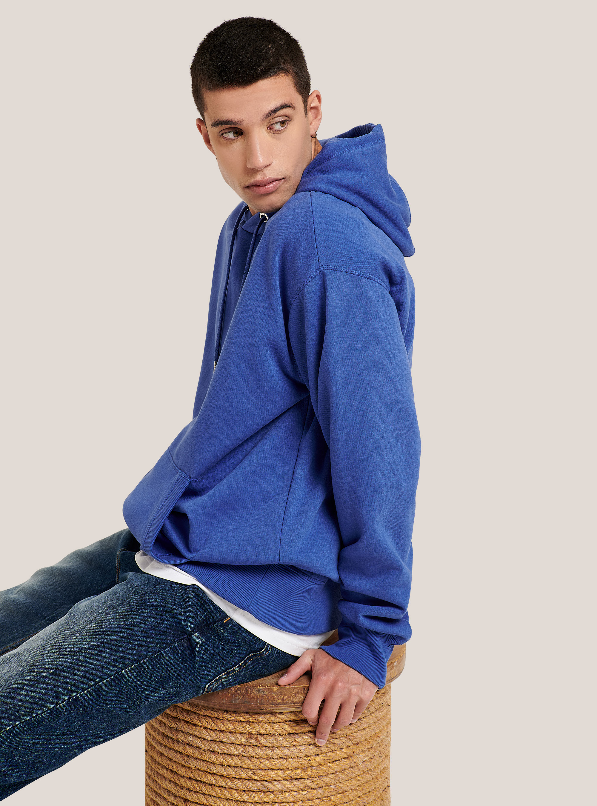 Sweat-shirt basique à capuche avec poche kangourou, C0253 AZZURRE