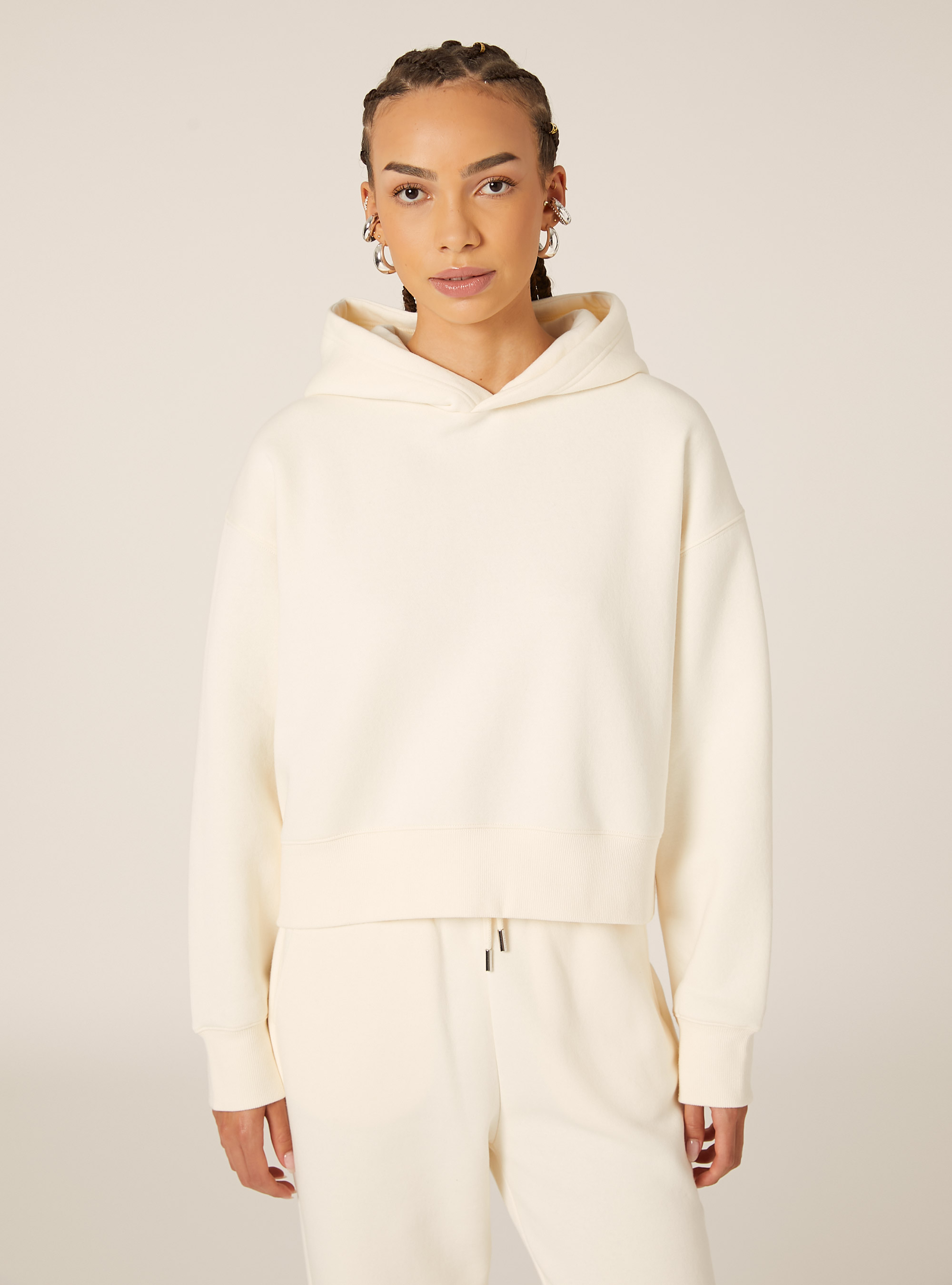 Boxy fit hooded sweatshirt, CR3 CREAM LIGHT