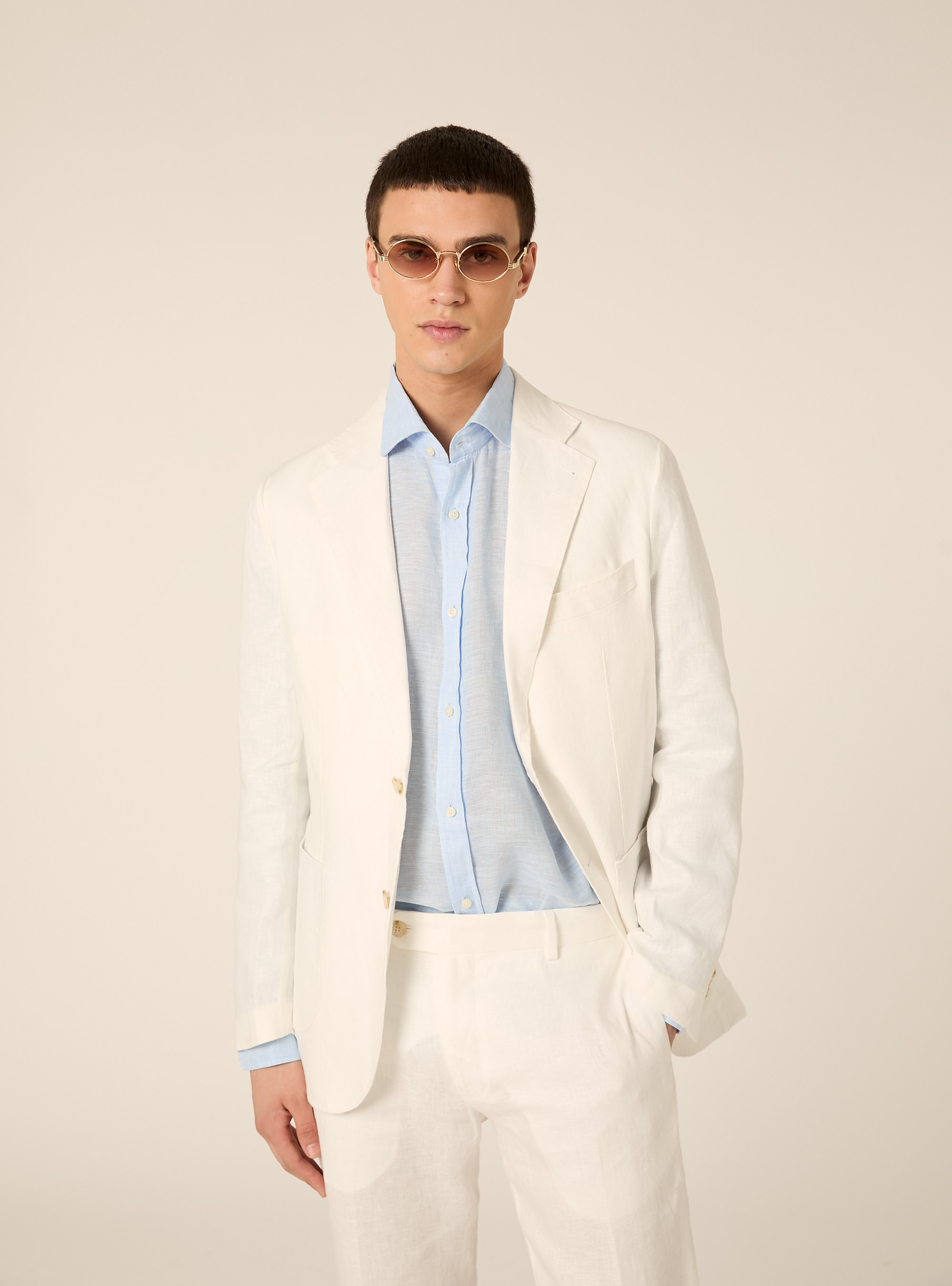 Giacca in lino monopetto, WH1 OFF WHITE