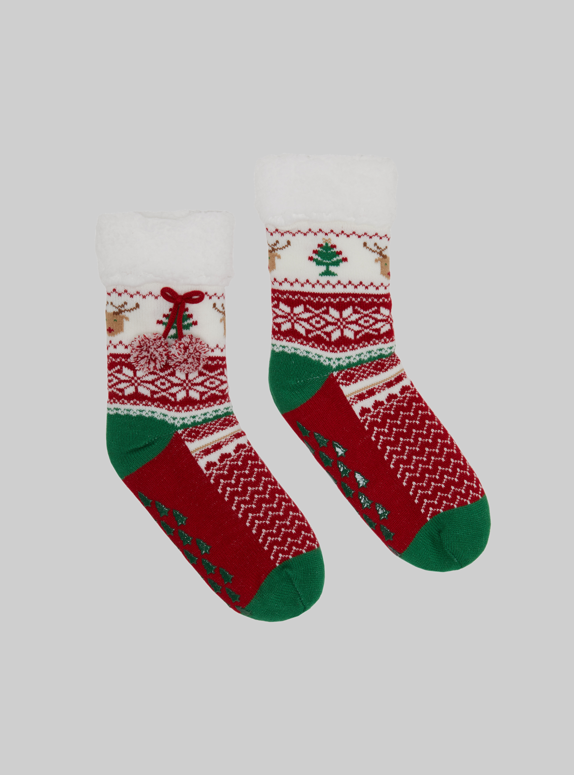 Anti-slip socks with teddy inside, RD2 RED MEDIUM