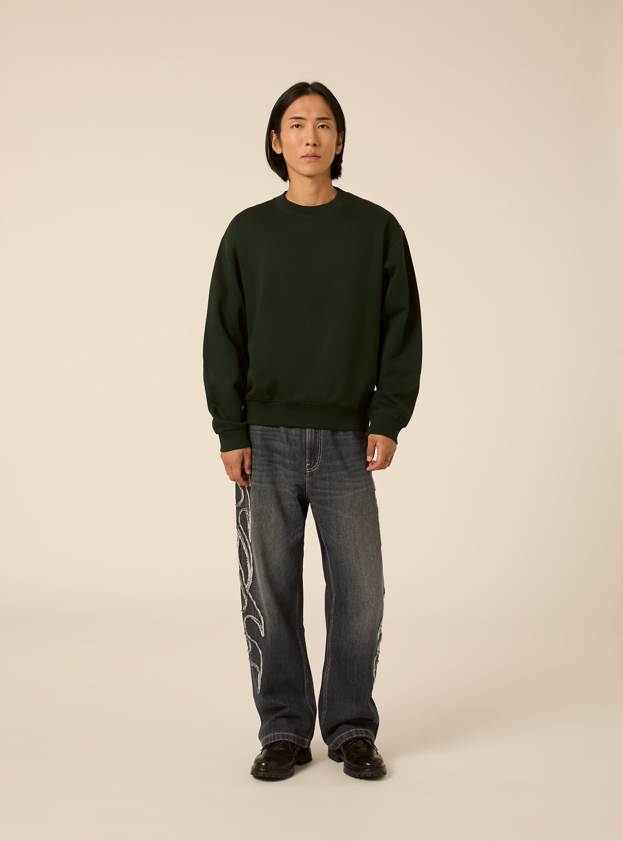 Basic boxy fit crewneck sweatshirt, GN1 GREEN DARK