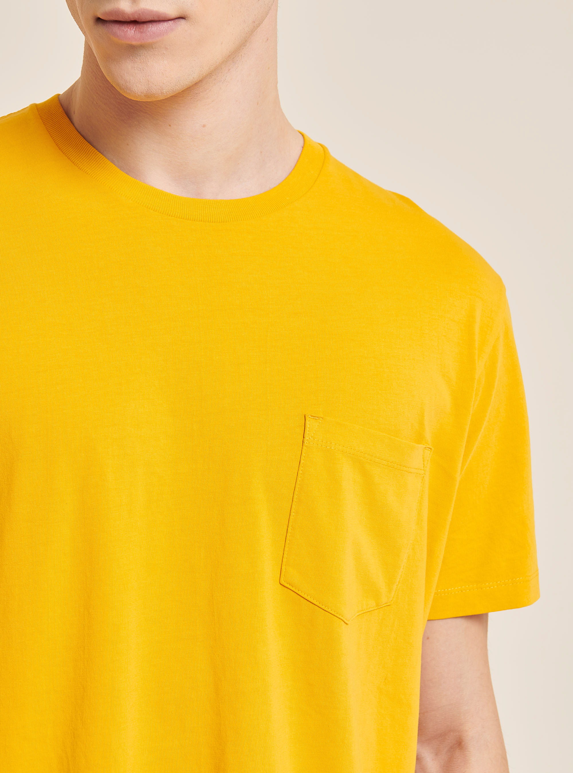 Maglietta girocollo con taschino in cotone, C719 SENAPE