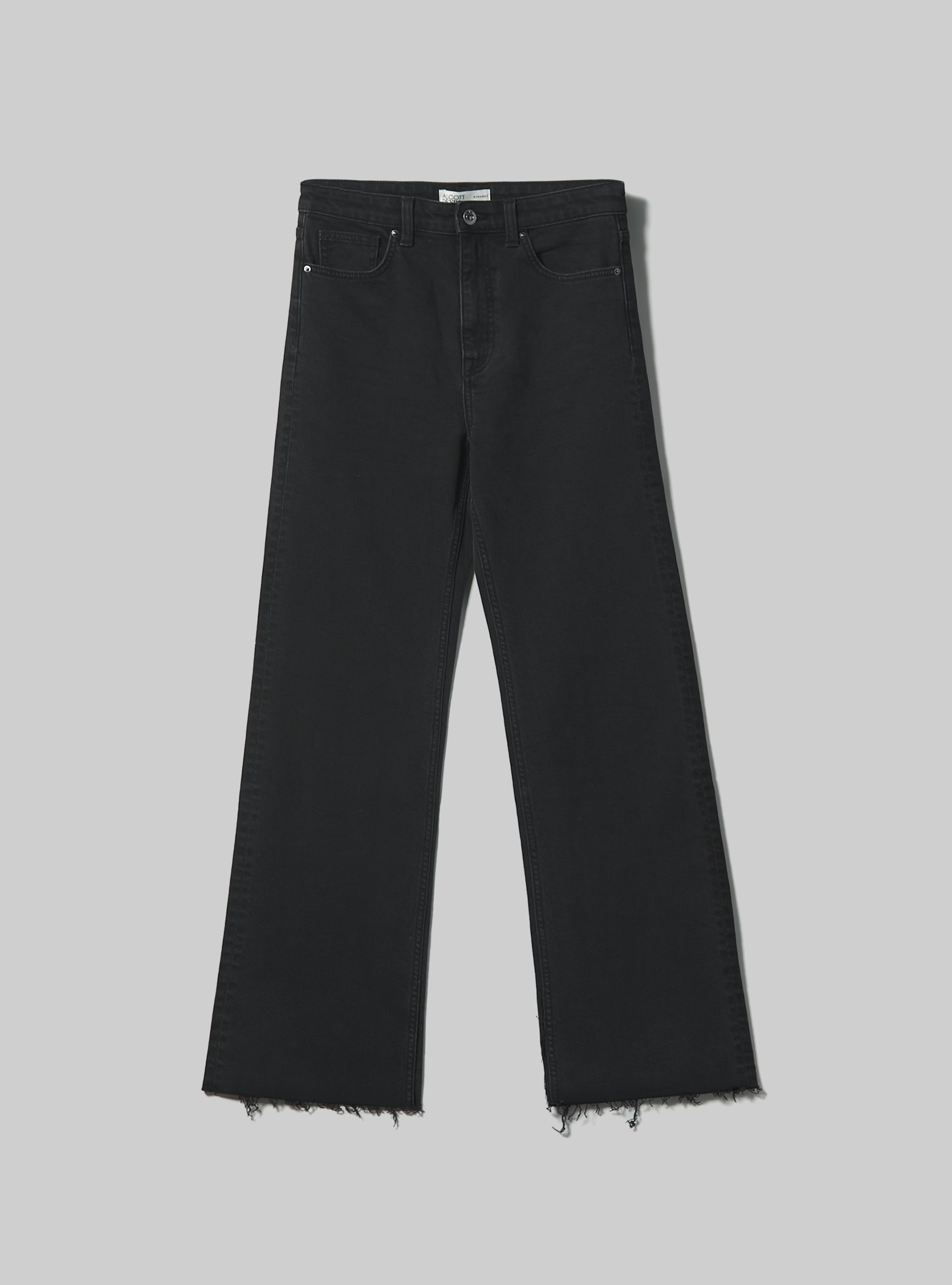 Straight fit jeans with split in stretch denim, D000 BLACK