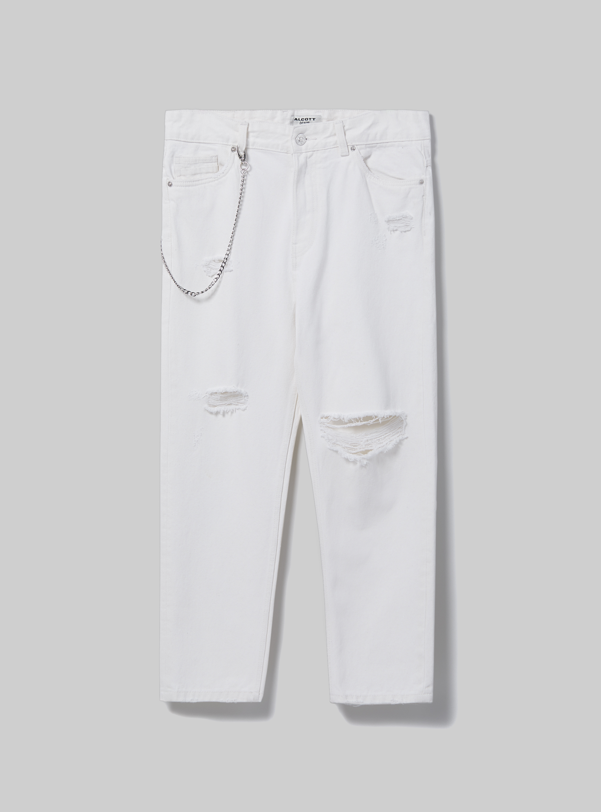 Jeans relax fit con catena, WH1 OFF WHITE