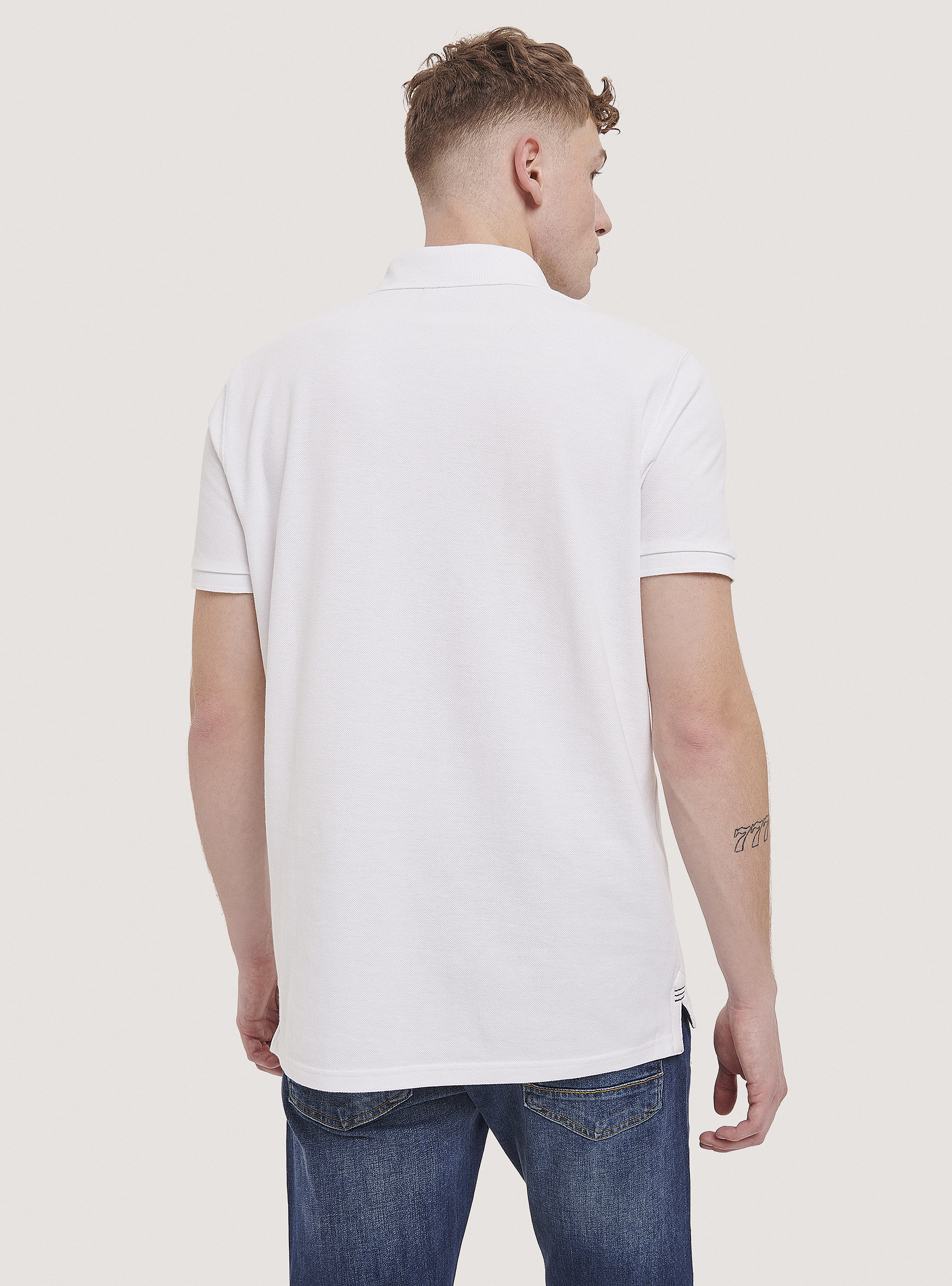 Cotton pique polo shirt with embroidery, WHITE