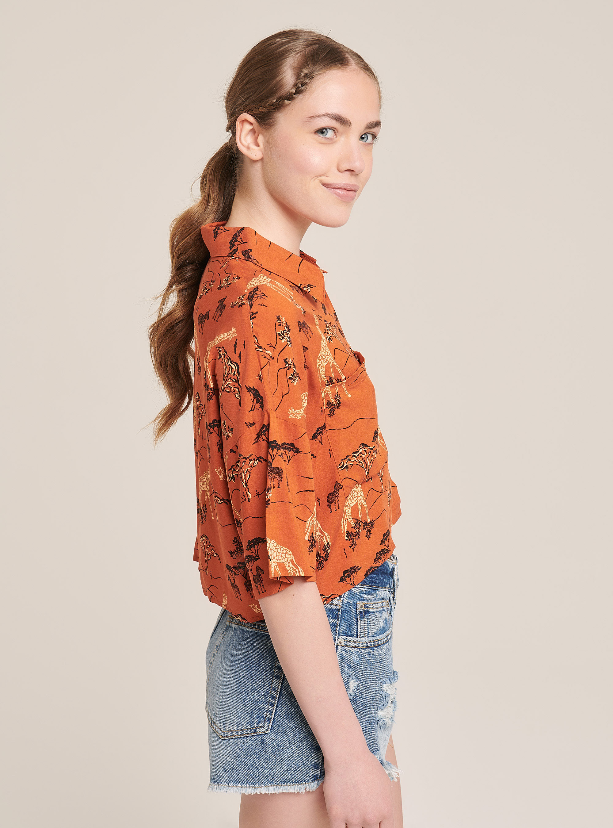 Safari print cropped shirt, SAFARI