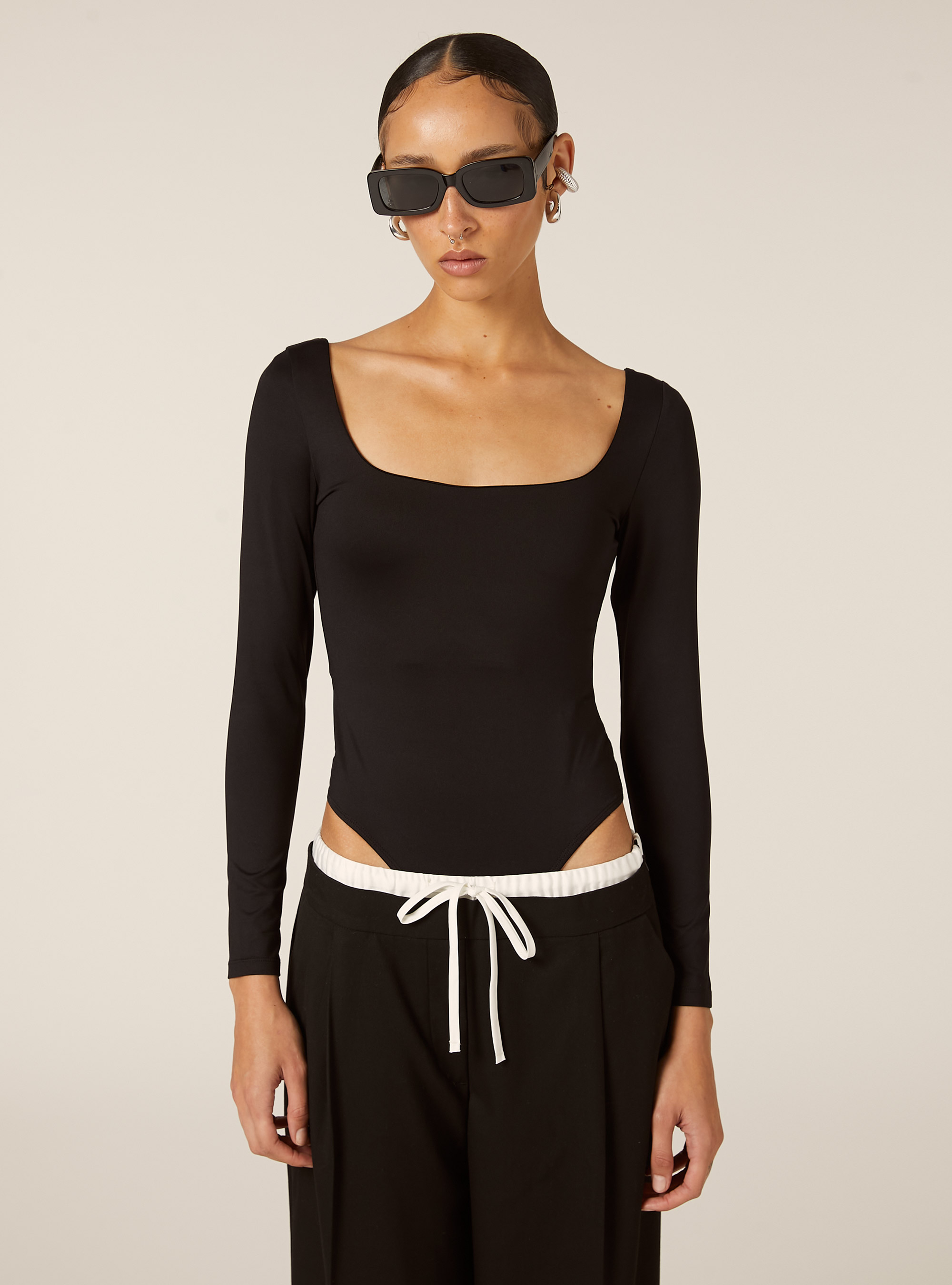 Stretch bodysuit with square neckline, BK1 BLACK