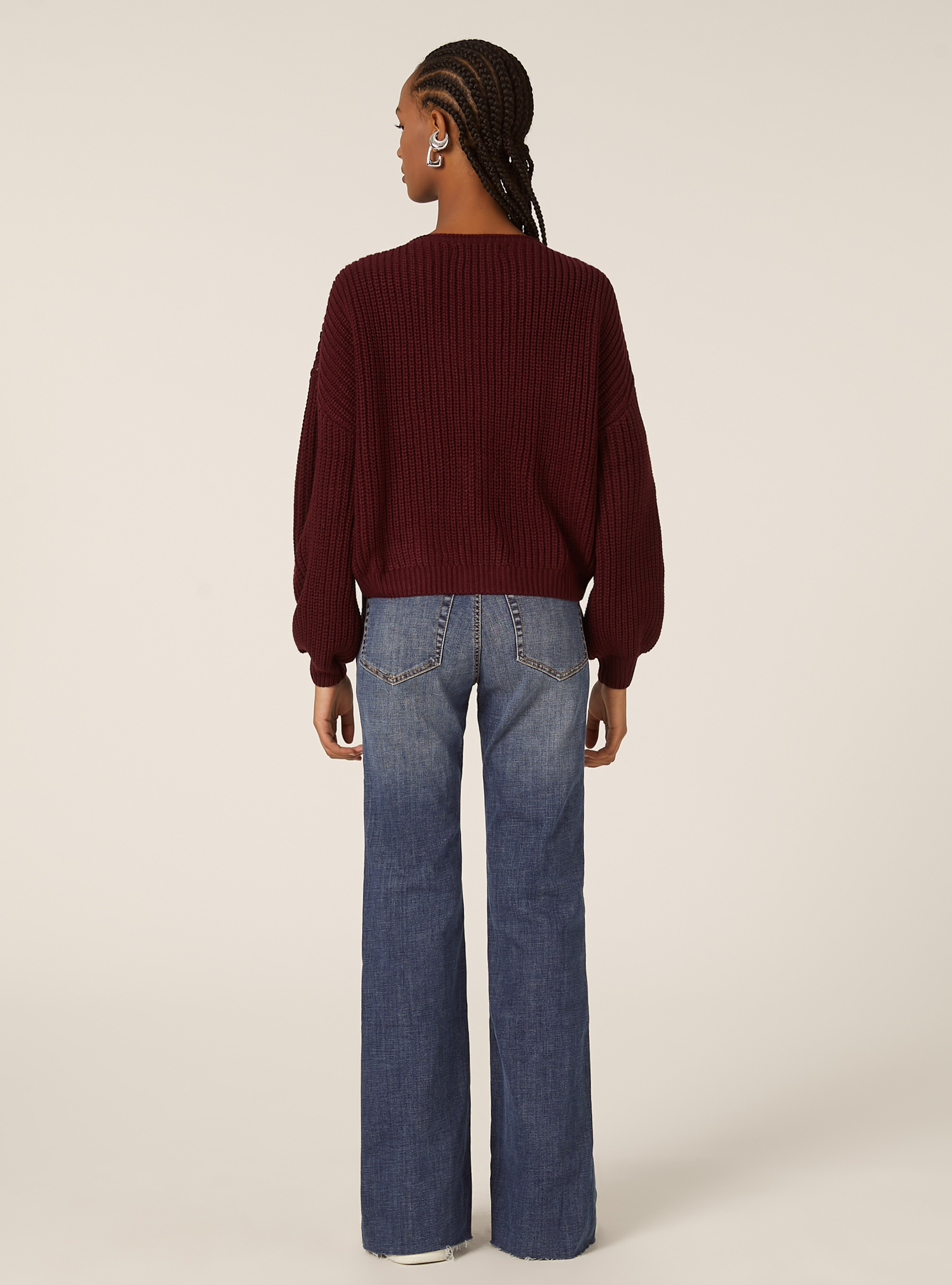 Knitted cardigan with V-neck, BO1 BORDEAUX DARK