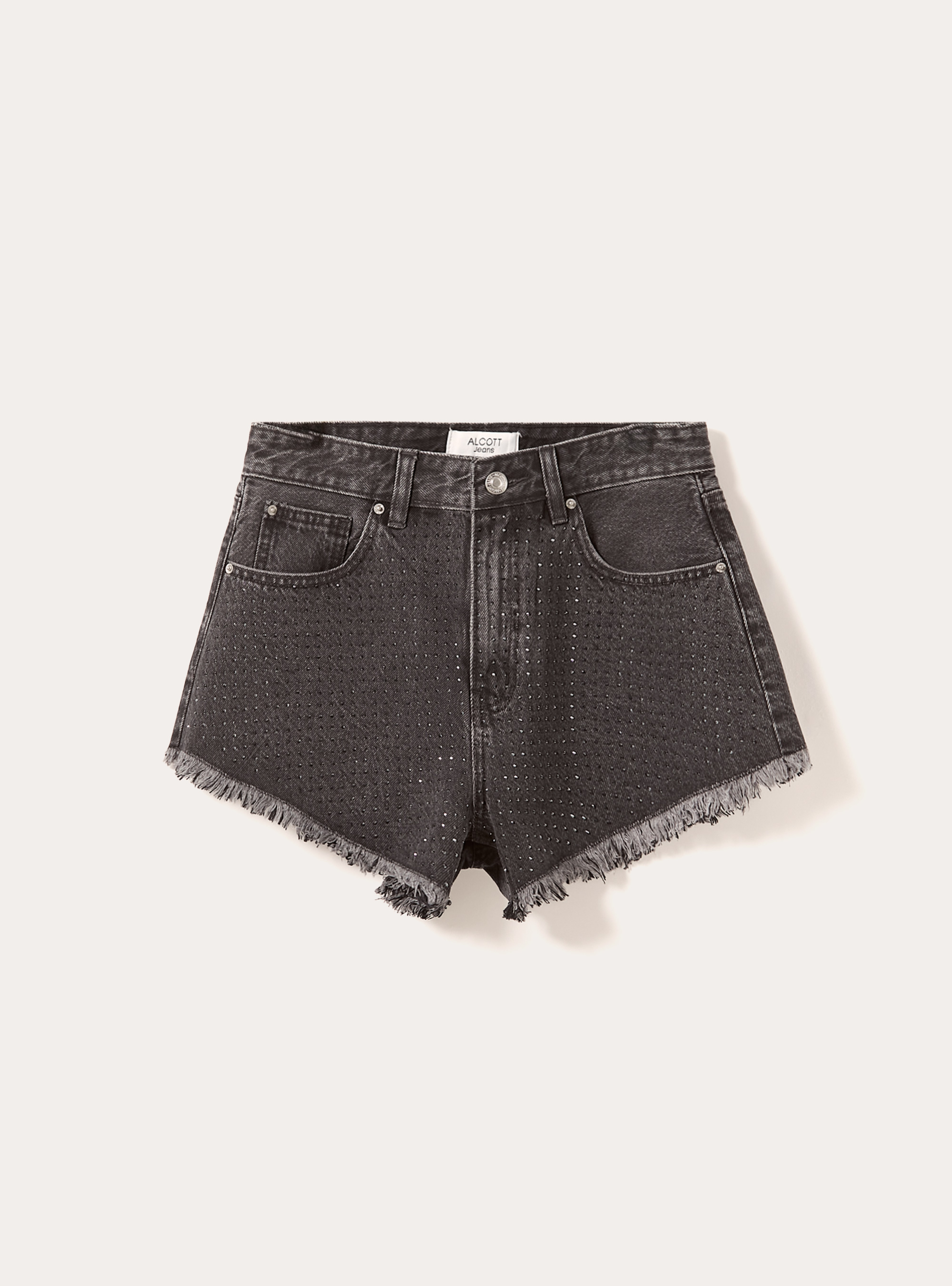 Shorts in denim con strass, D000 BLACK