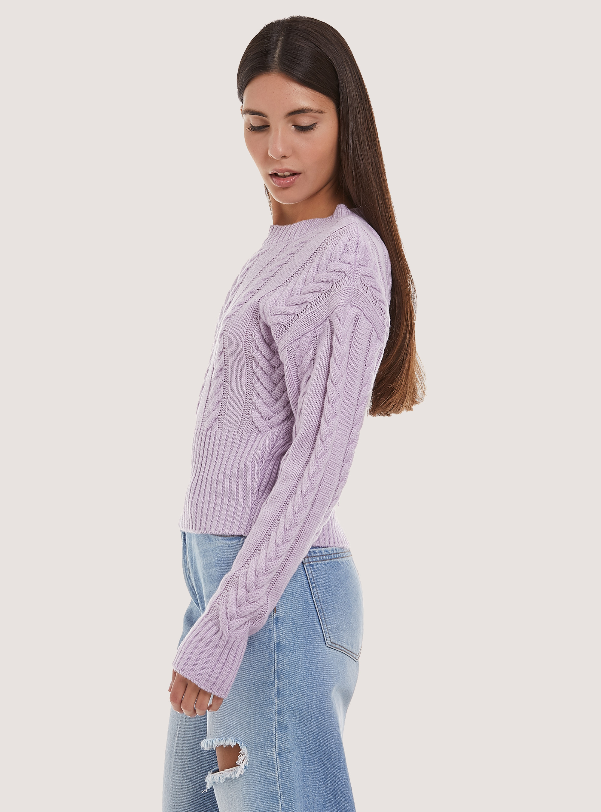 Pull-over court avec tresses, C3303 LILLAC