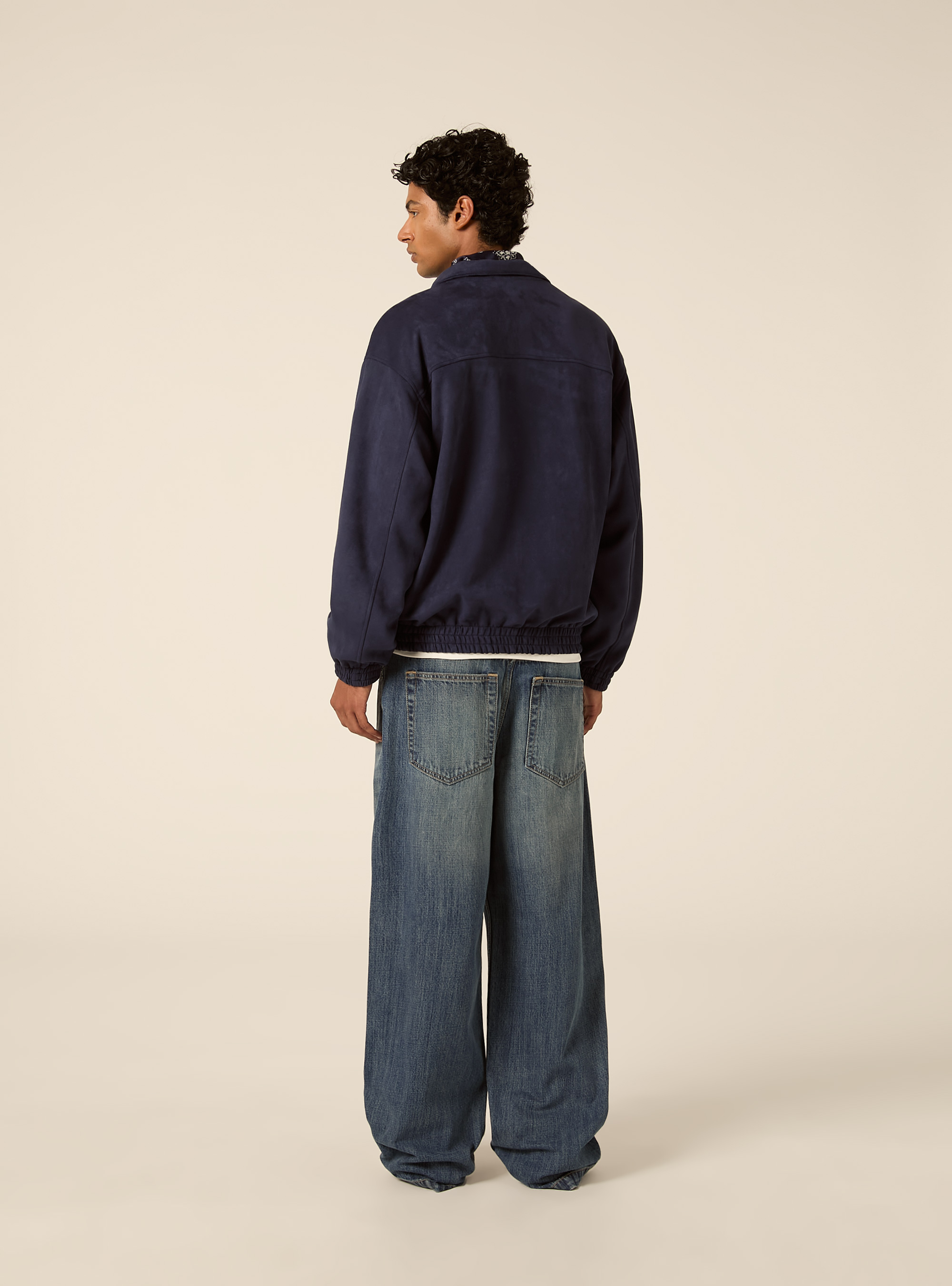 Bomber in simil suede con zip e chiusure frontali, BL2 BLUE MEDIUM