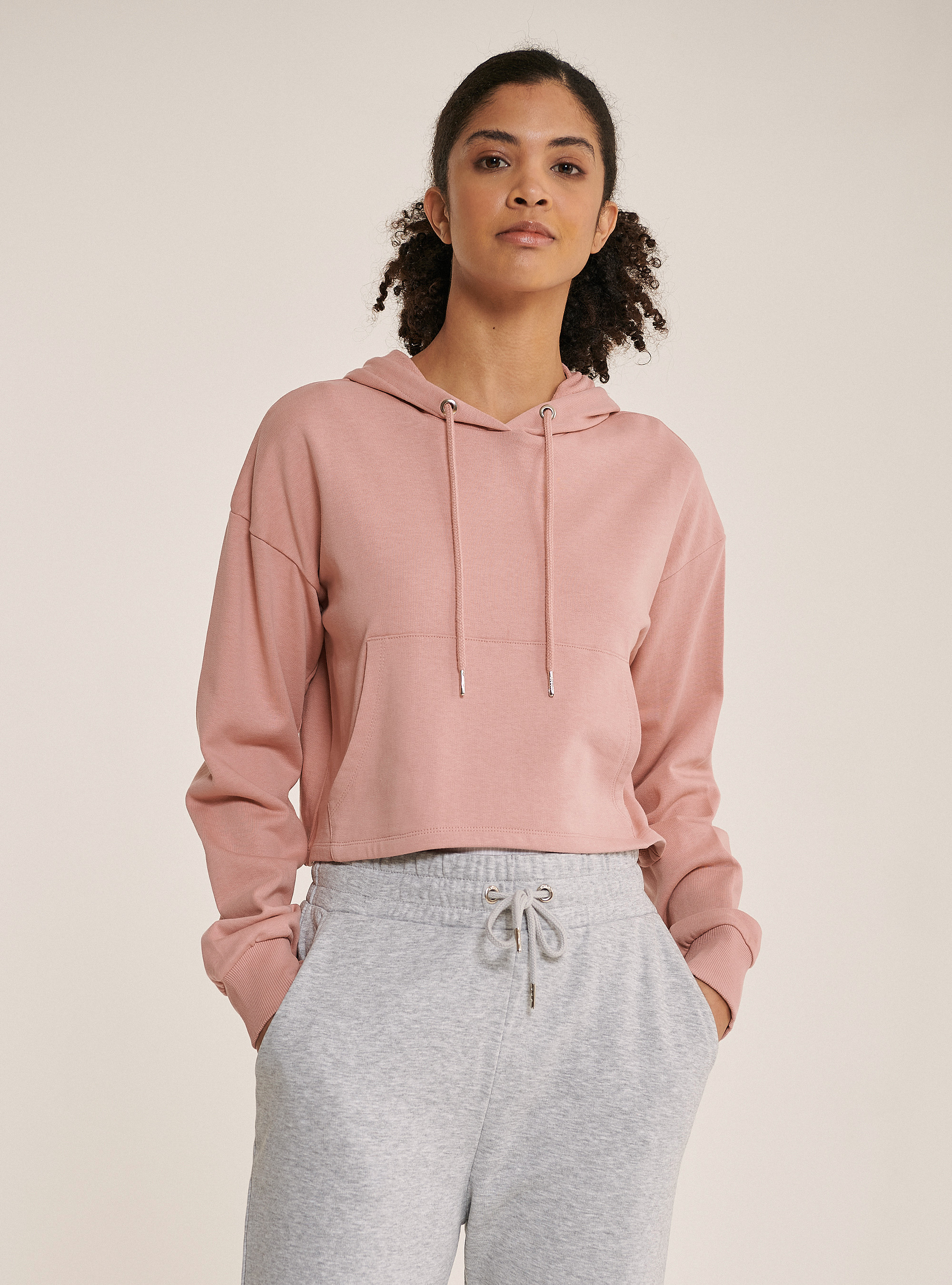 Sudadera crop con capucha de algodón, ROSA