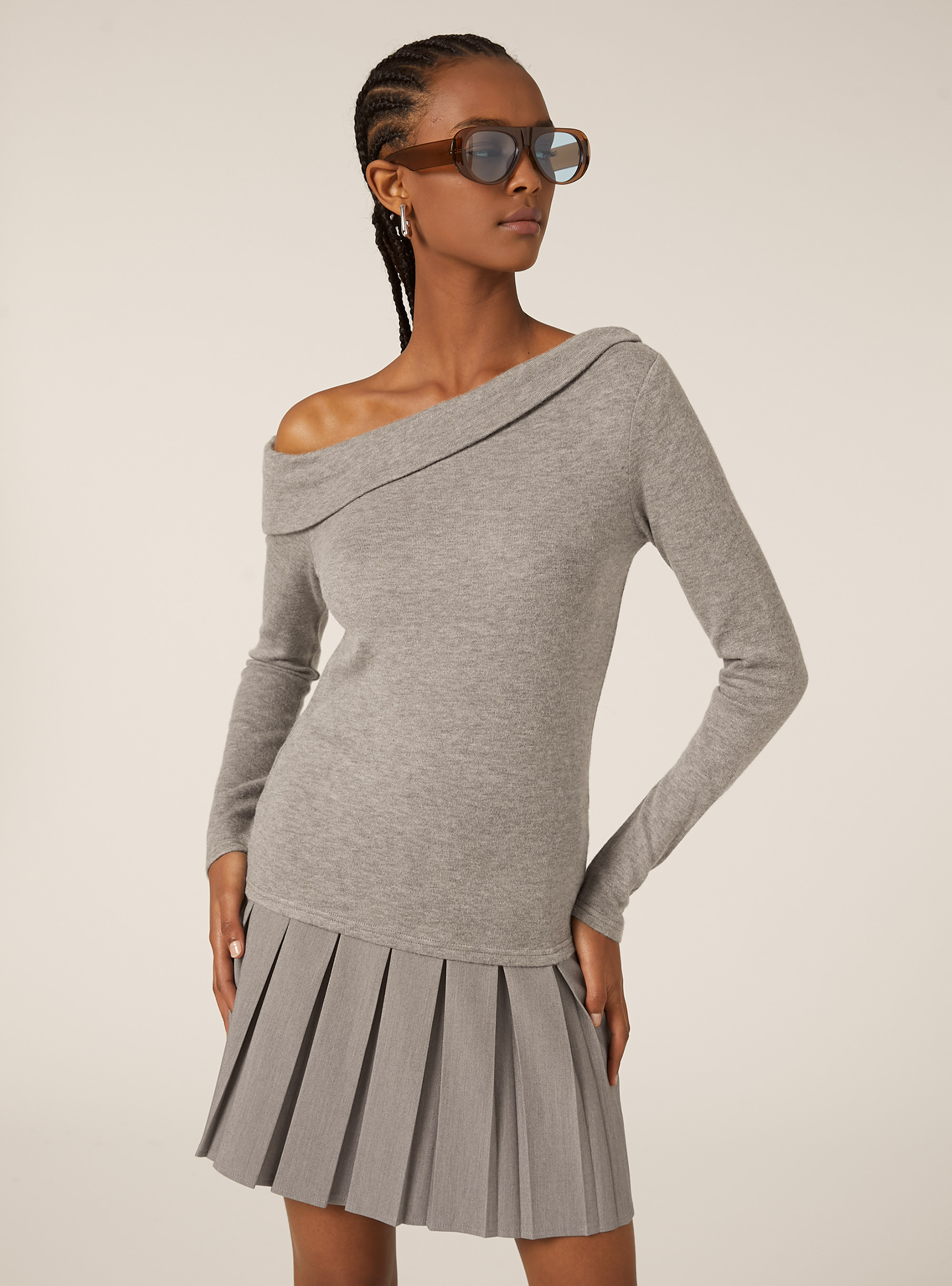 Maglia scollo bardot, MGY1 GREY MEL DARK