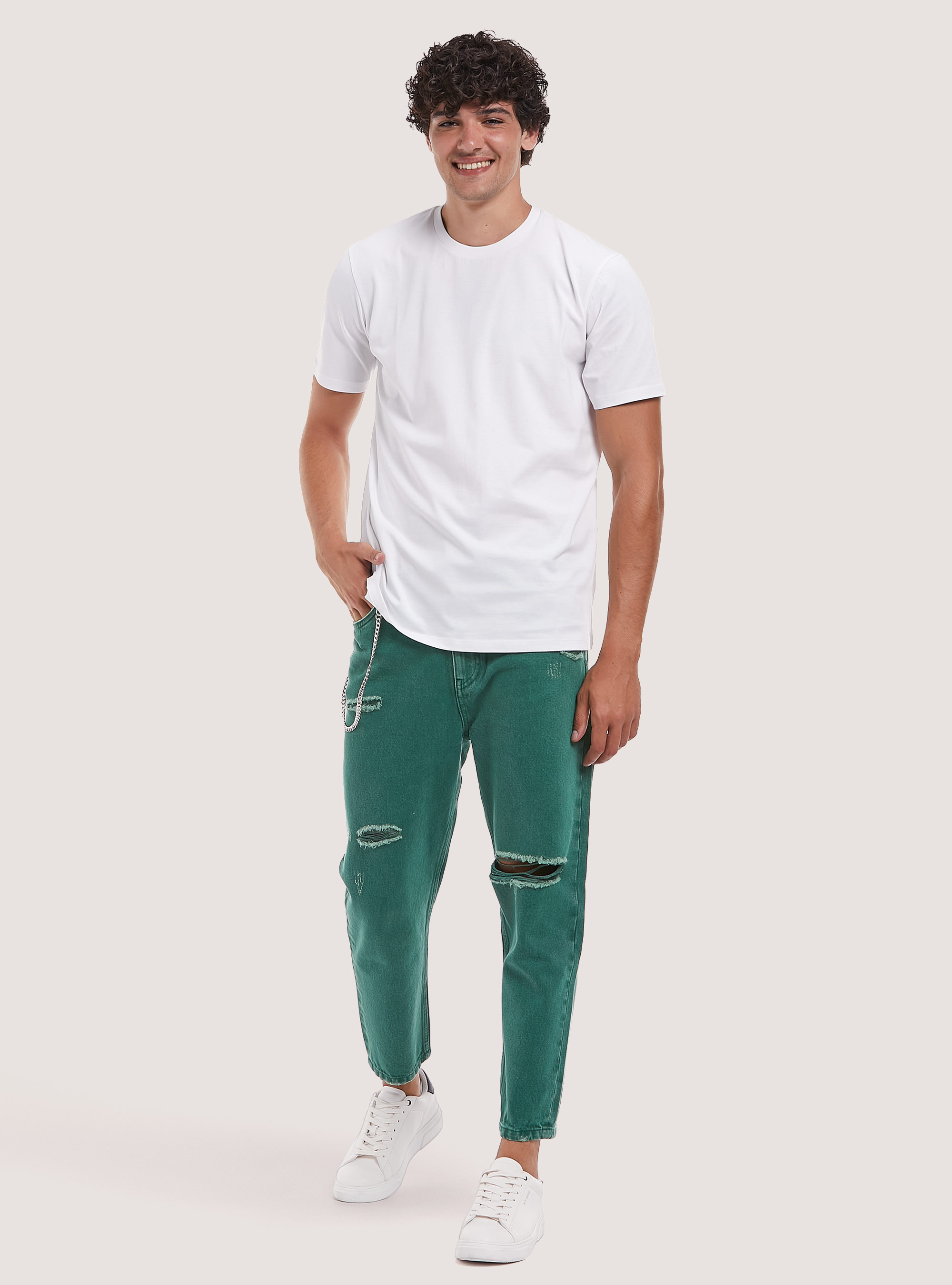 Relaxed fit jeans with chain, GN2 GREEN MEDIUM