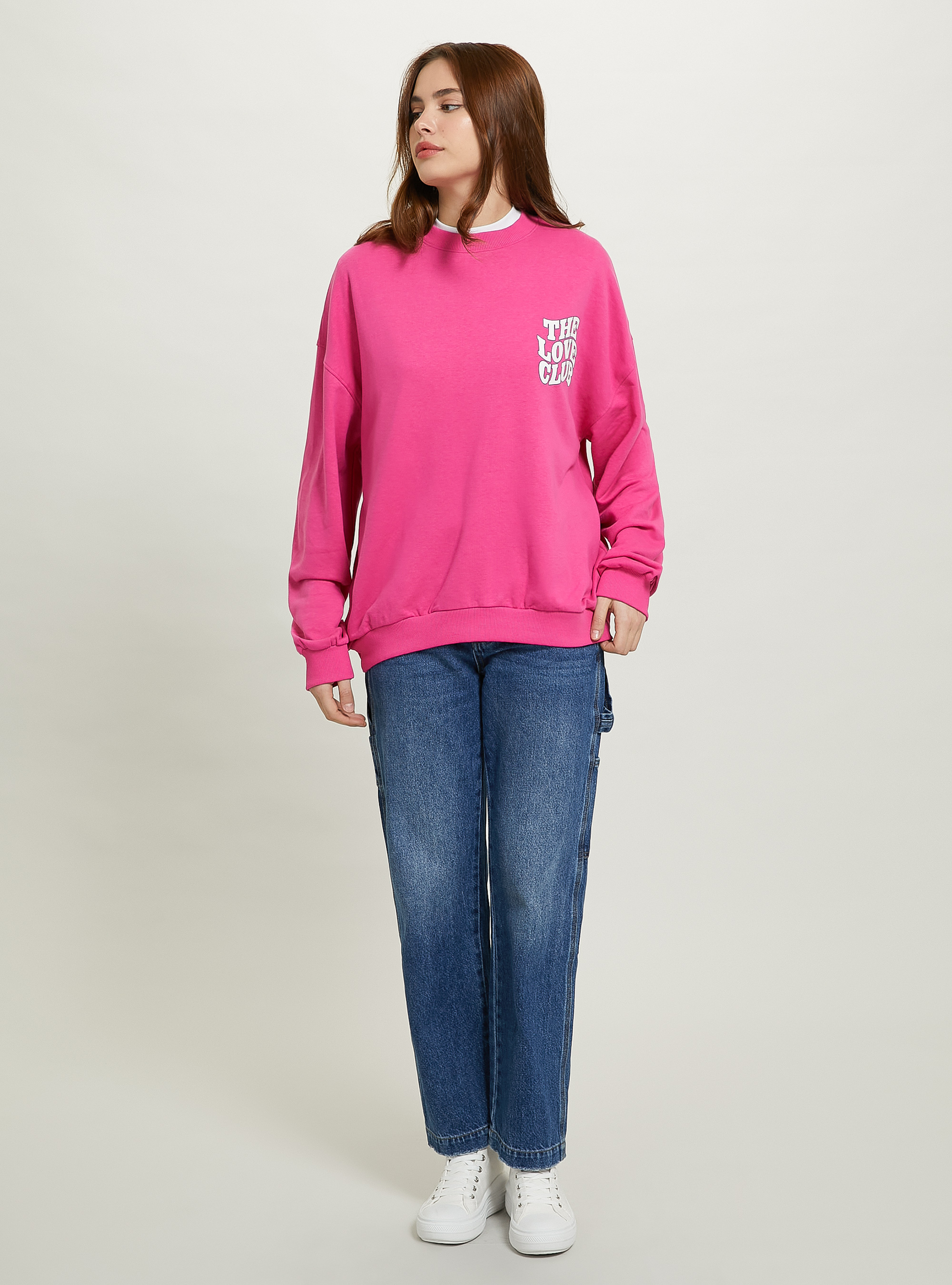 Oversize sweatshirt with print, FX2 FUXIA MEDIUM