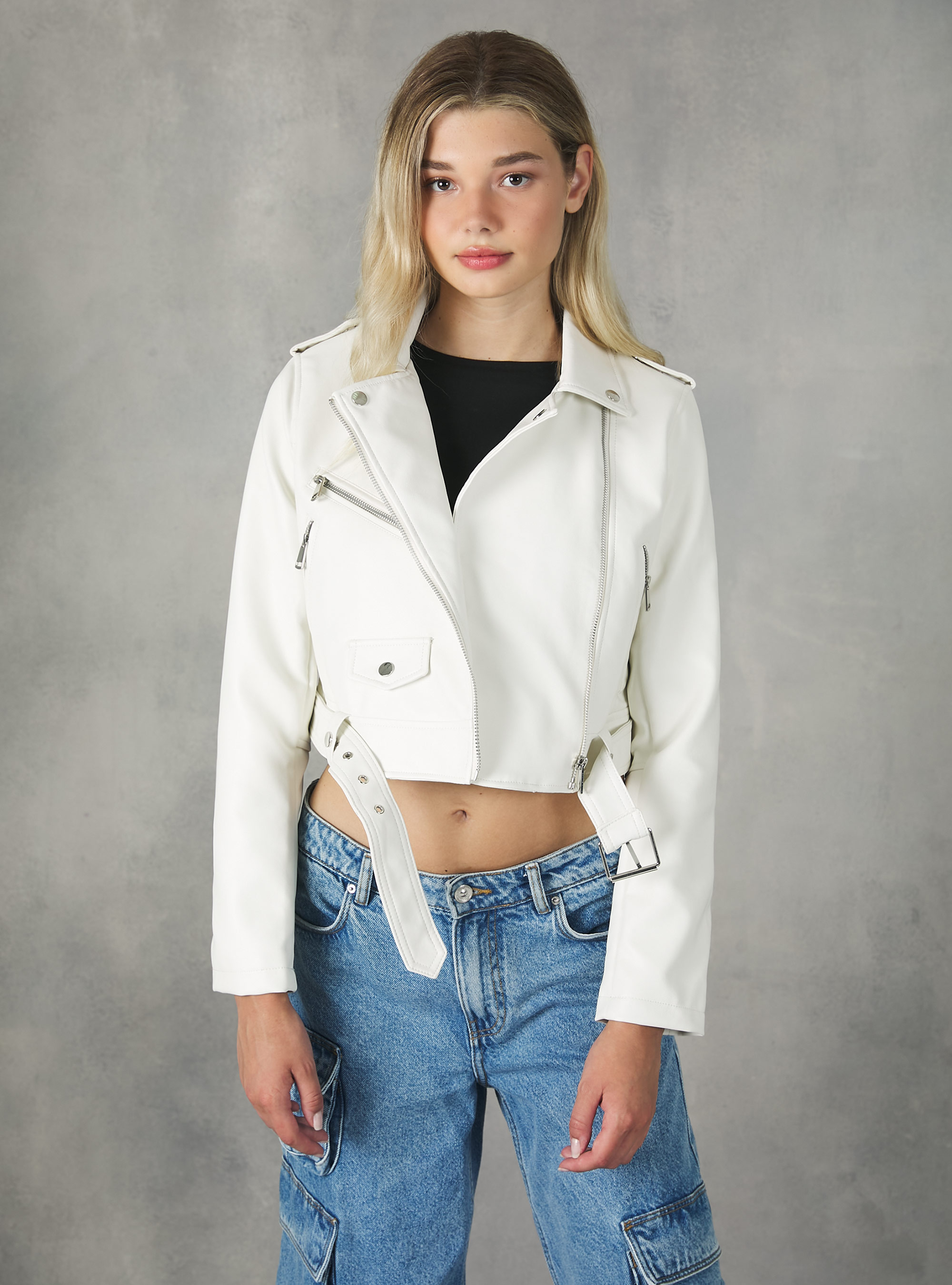 Leather-effect biker jacket, WH2 WHITE