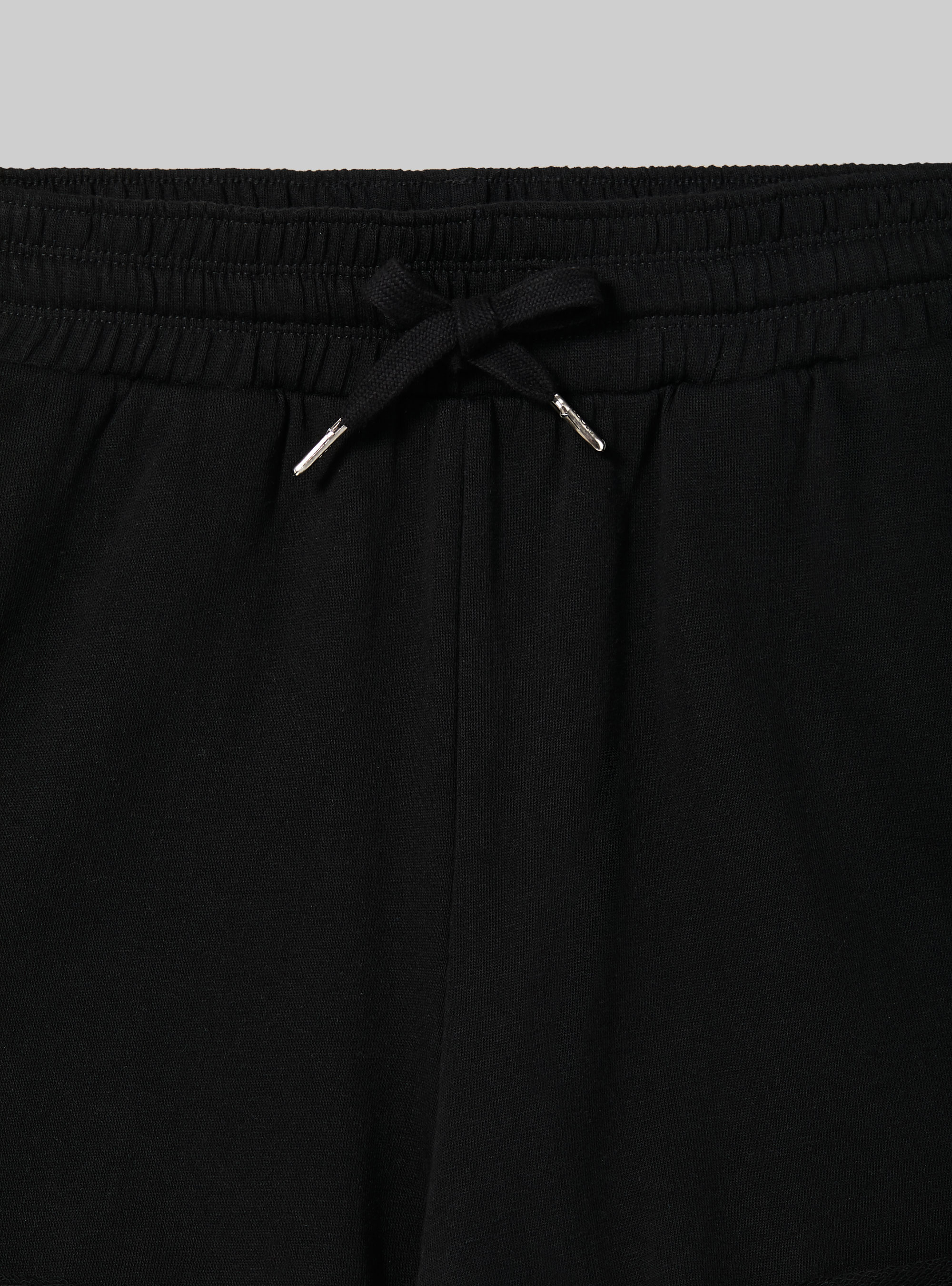 Cotton shorts with turn-ups and drawstrings, BLACK