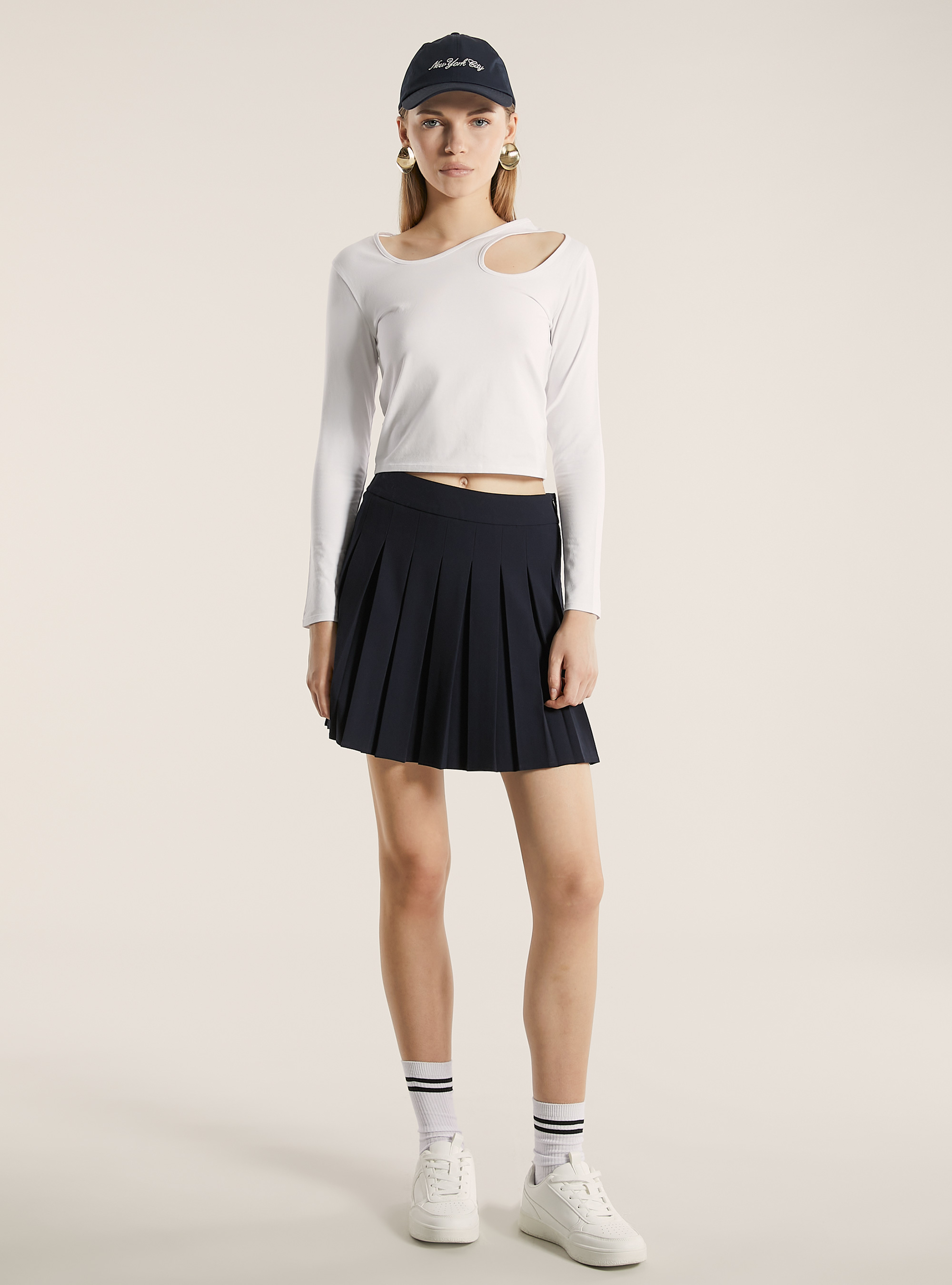 Gonna mini a pieghe tinta unita, NA1 NAVY DARK