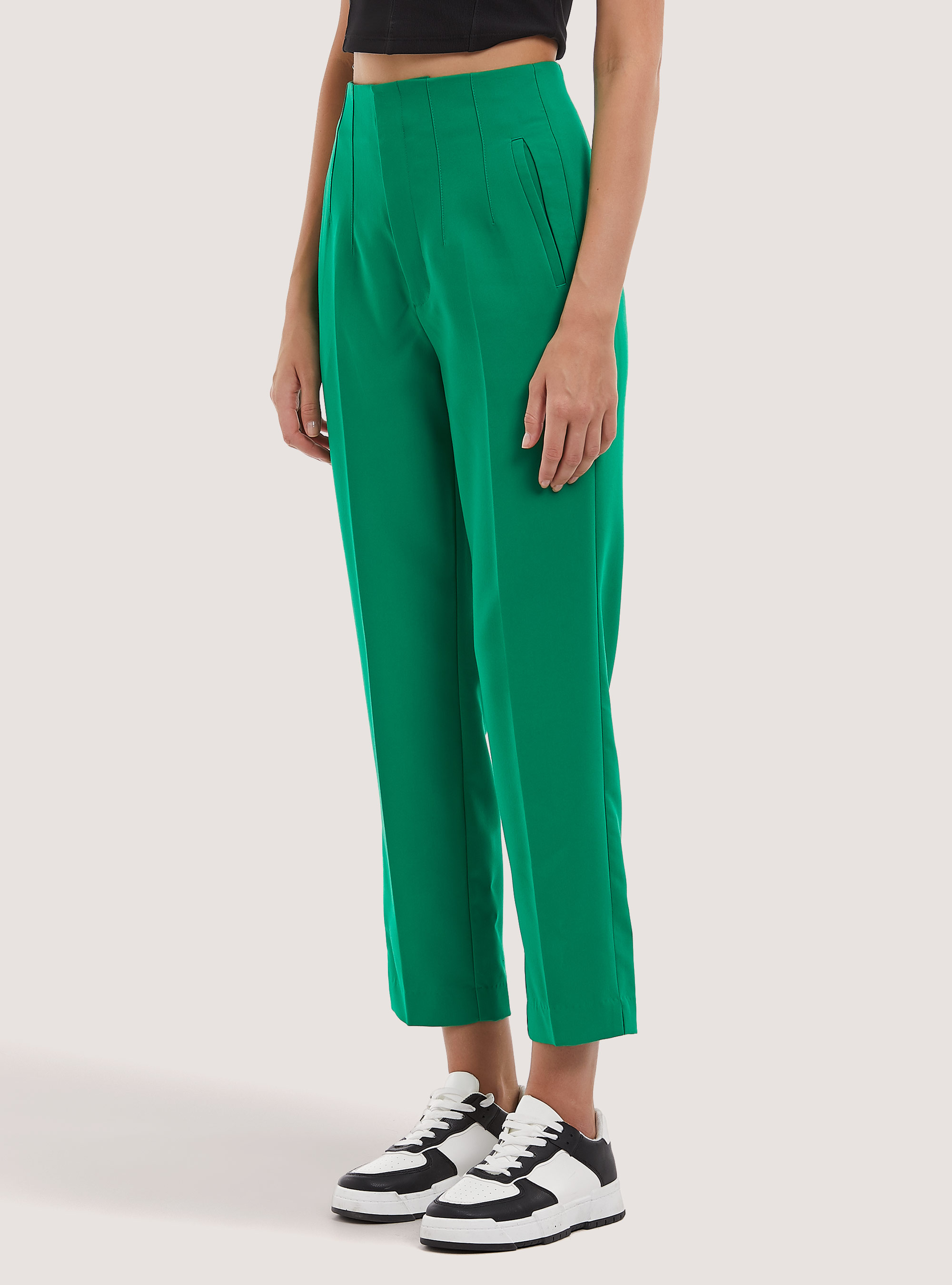 Pantalon uni à pinces, GN2 GREEN MEDIUM