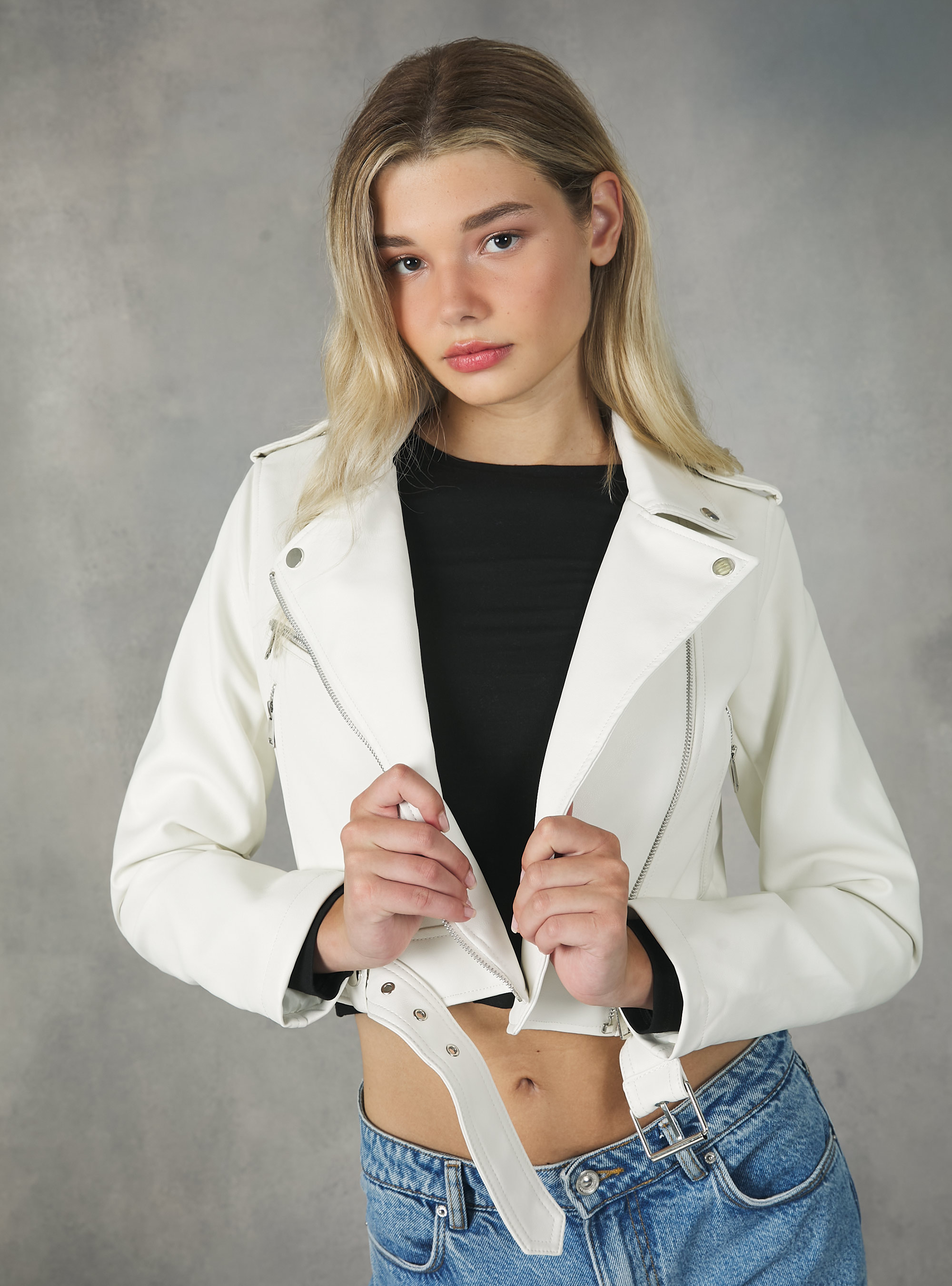 Leather-effect biker jacket, WH2 WHITE
