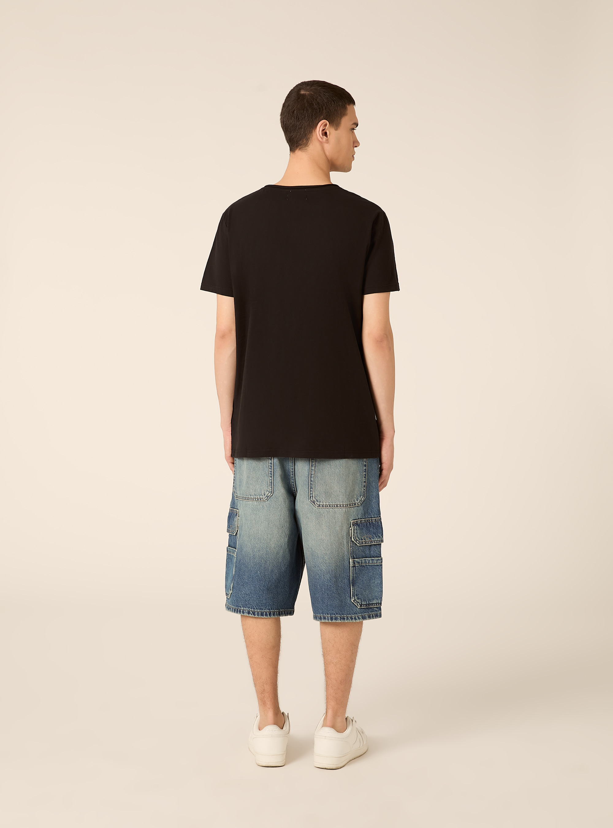 V-neck linen blend T-shirt, BK1 BLACK