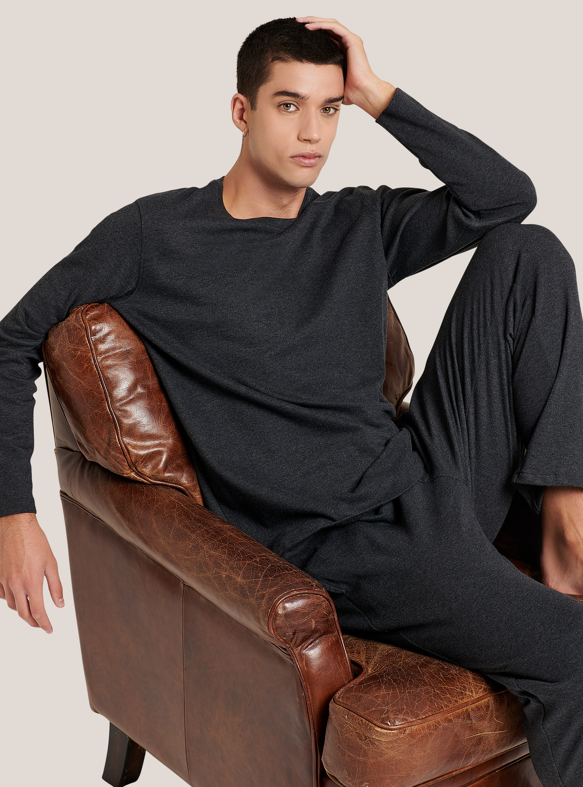 Plain cotton pyjamas, GREY MELANGE