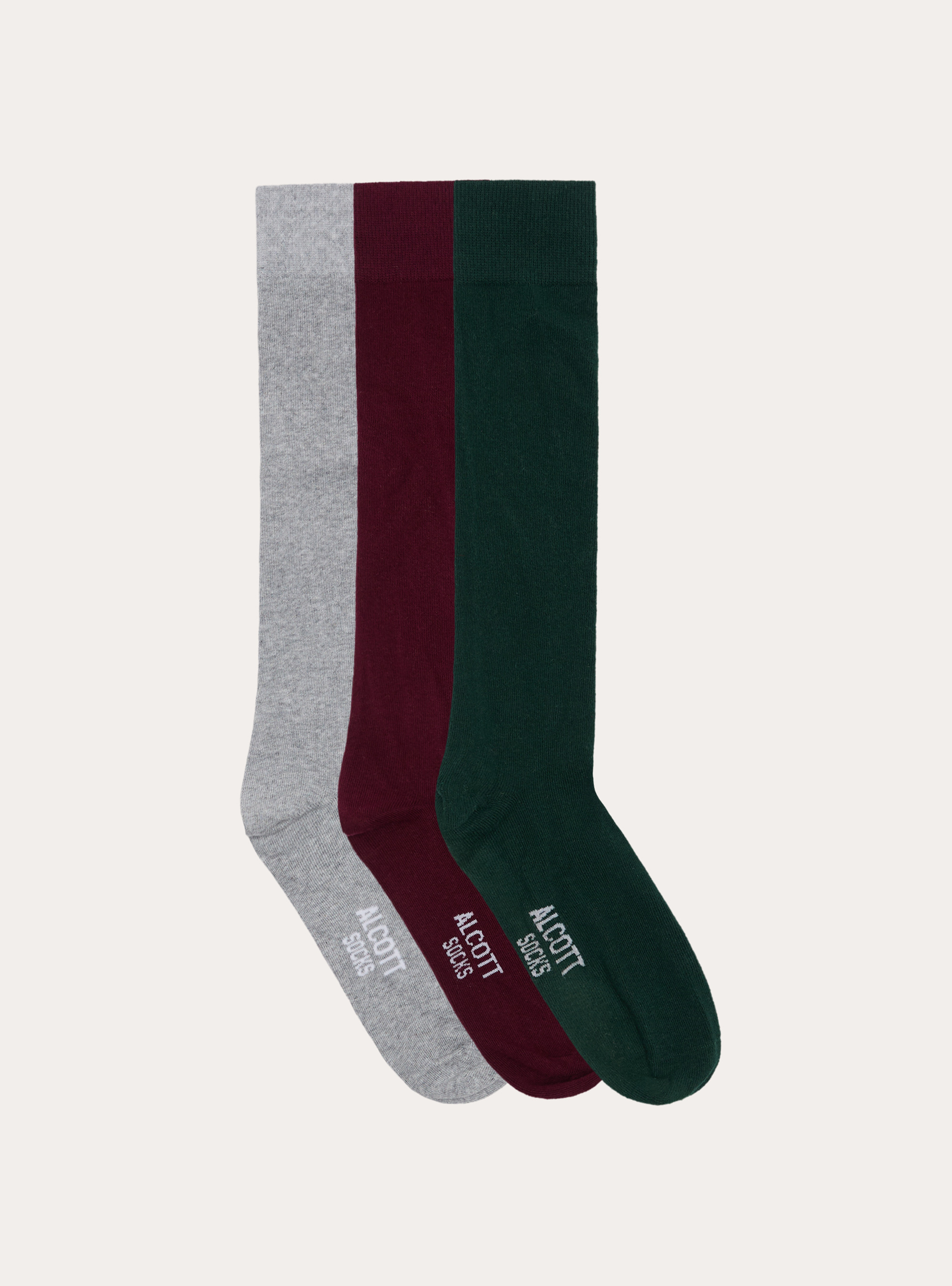 Set of 3 pairs of plain coloured knee-high socks, COMBO MGY3 G.MEL LIGHT