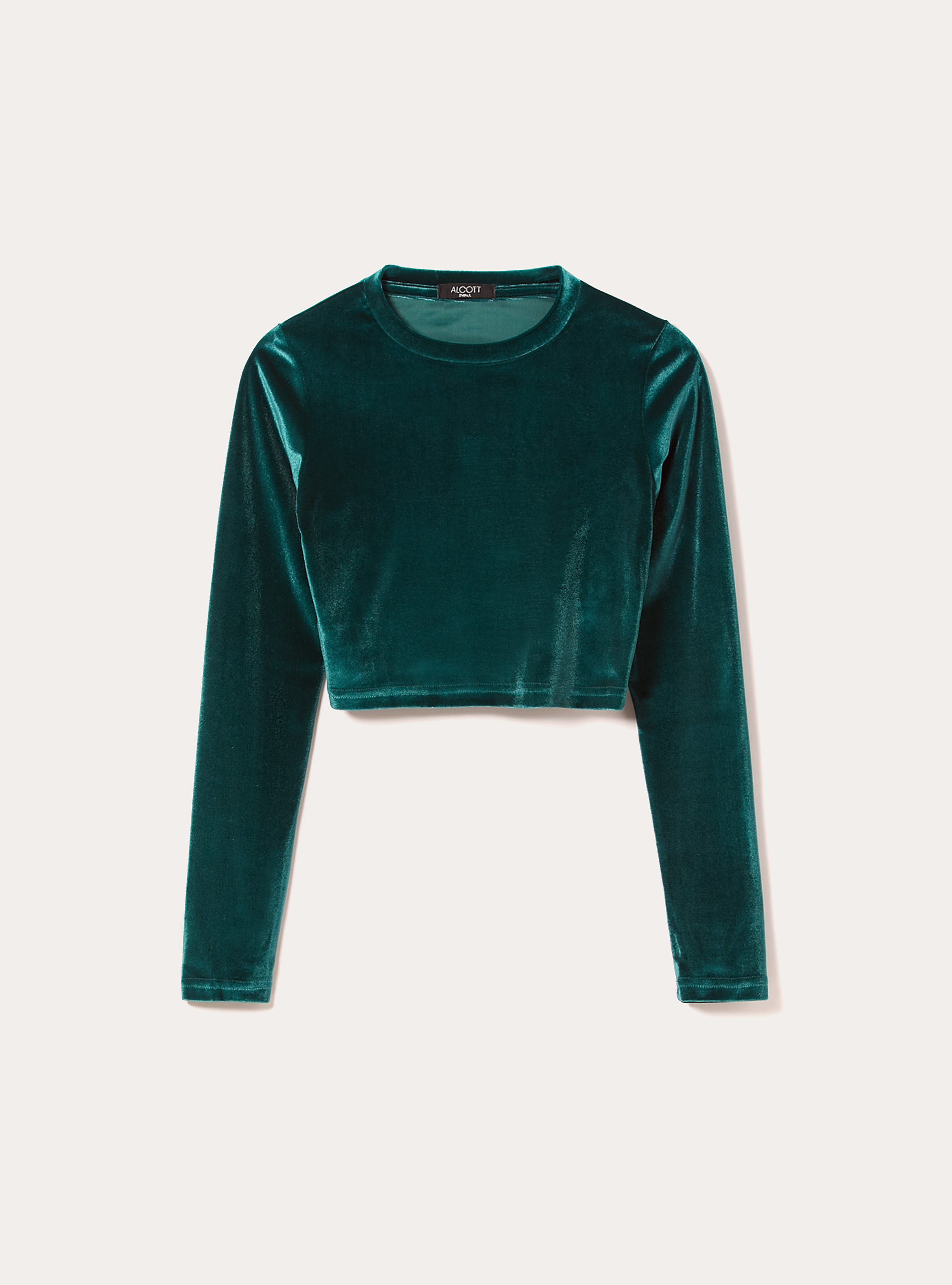 Maglia cropped in velluto con schiena scoperta, GN1 GREEN DARK