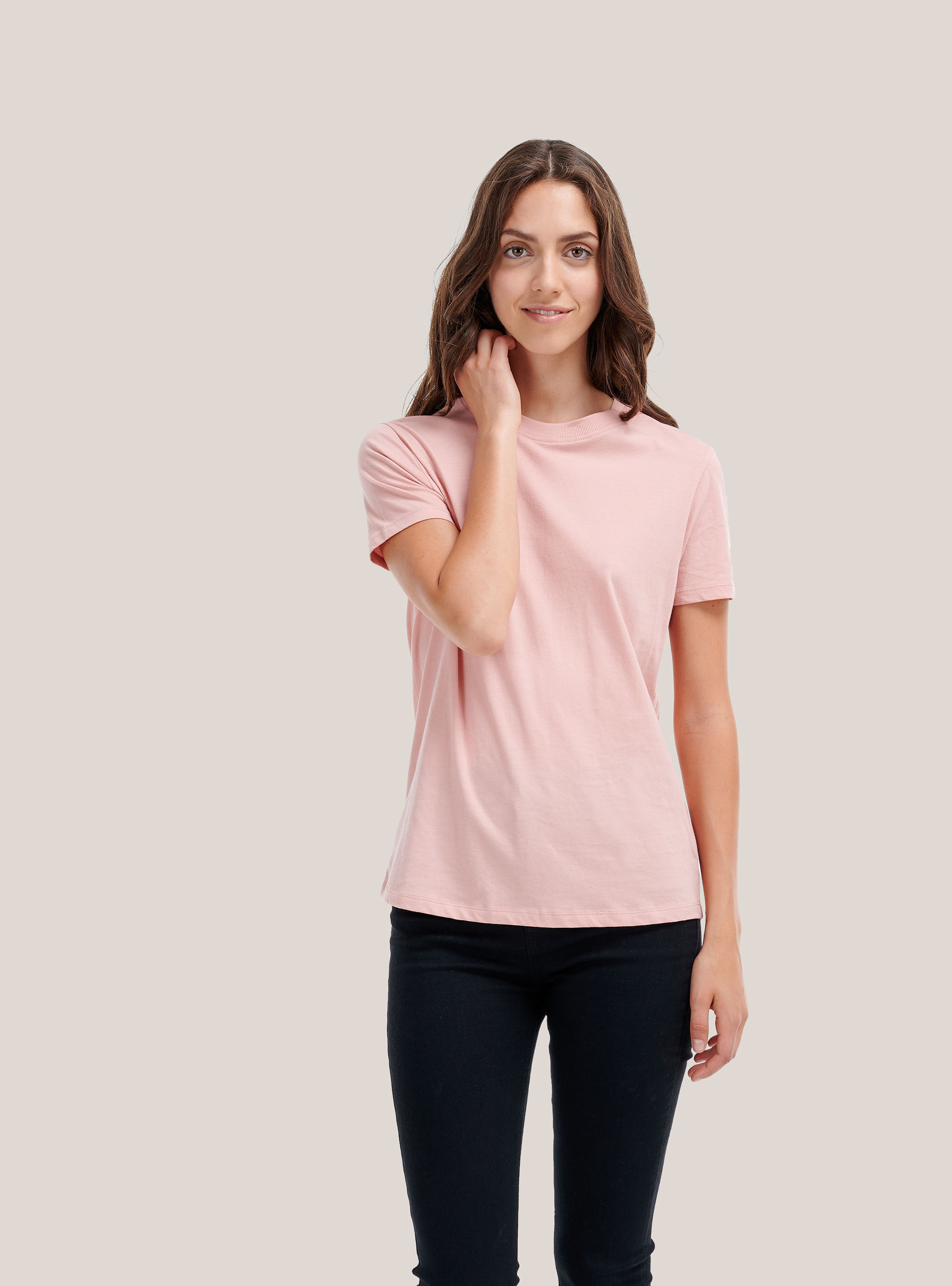 Maglietta tinta unita essential in cotone combed, ROSA