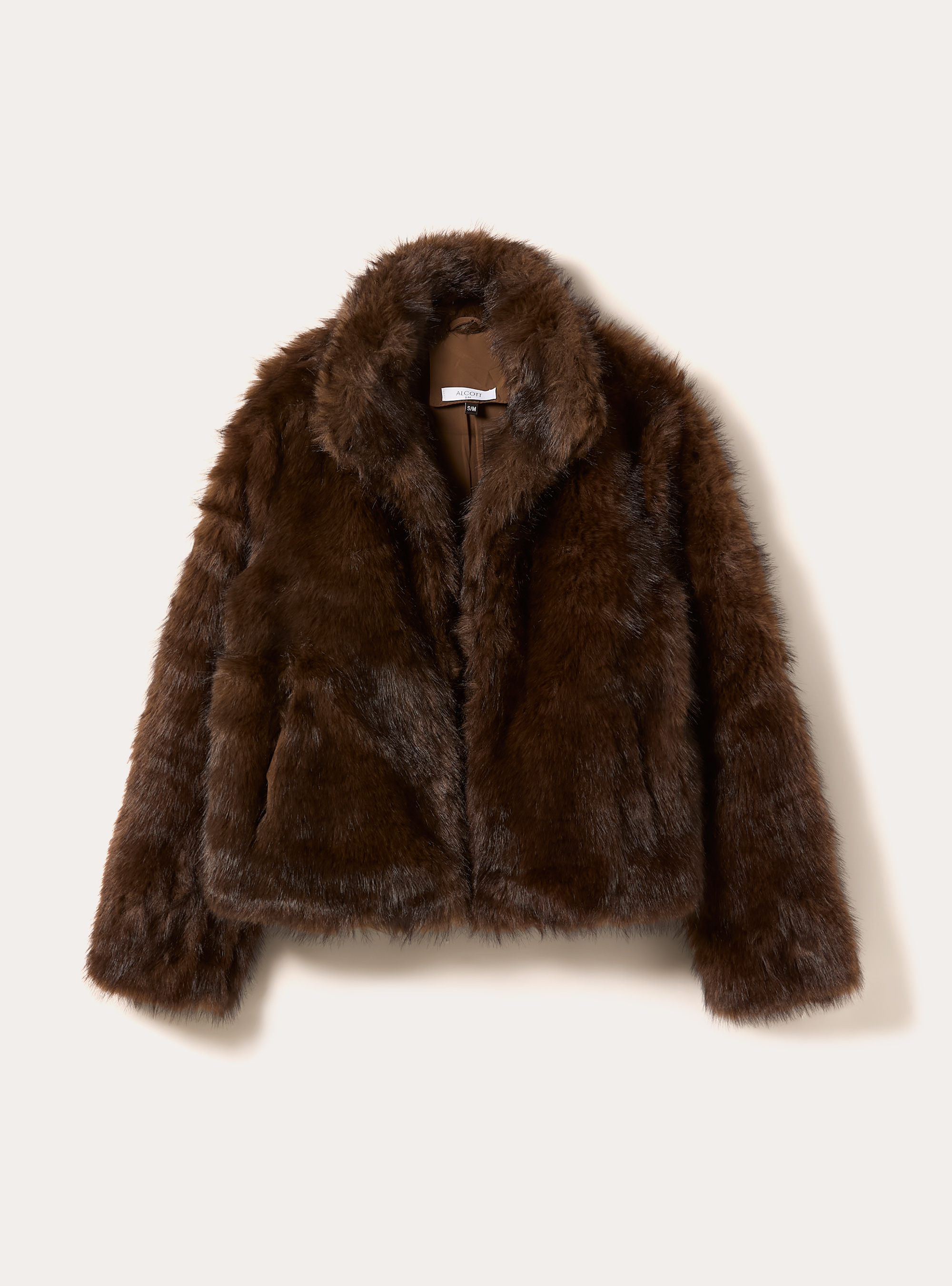 Chaqueta corta de pelo sintético, BR1 BROWN DARK