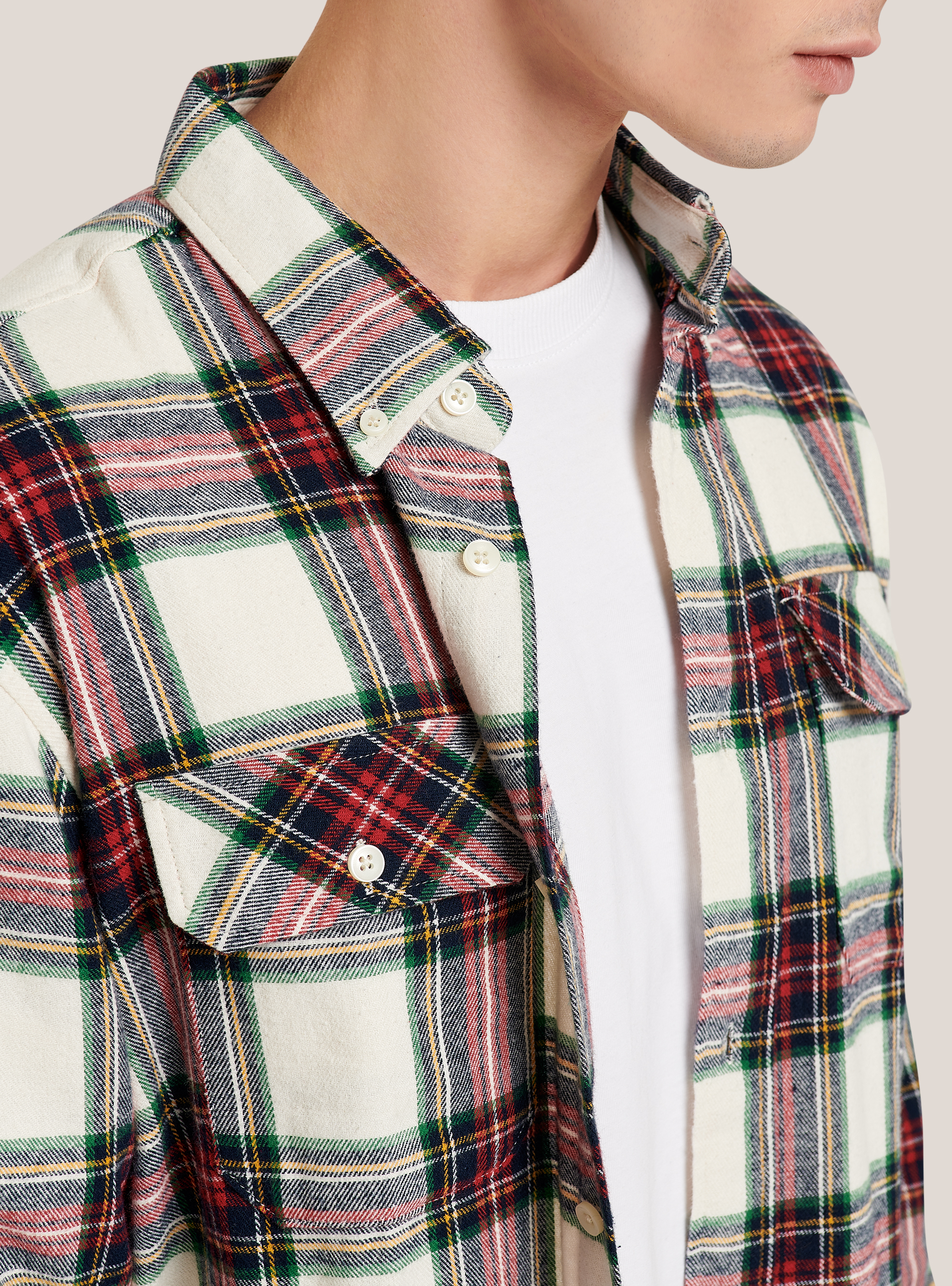 Checked flannel shirt, WHITE