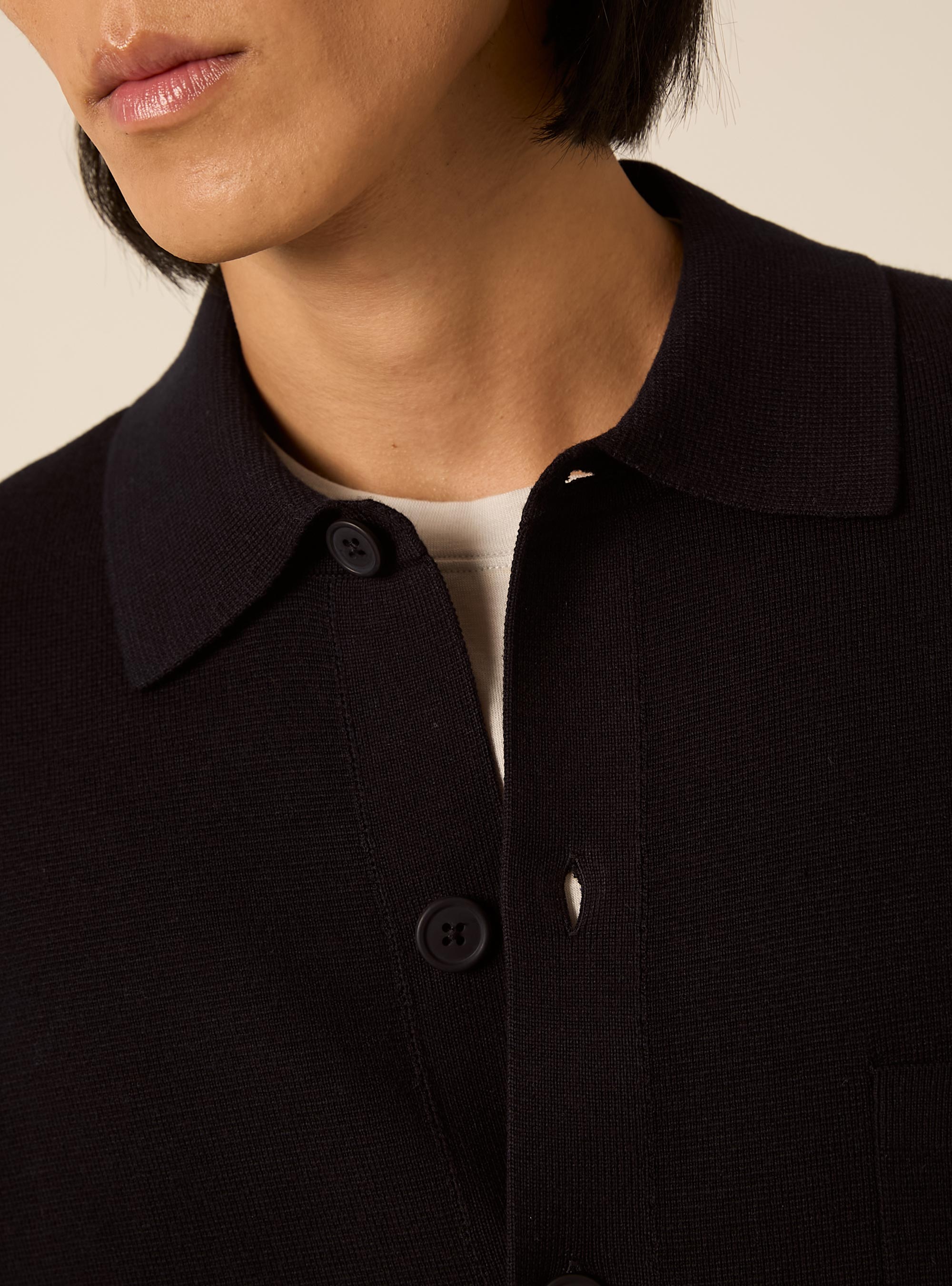 Cardigan in maglia strutturata con colletto, NAVY SCURO