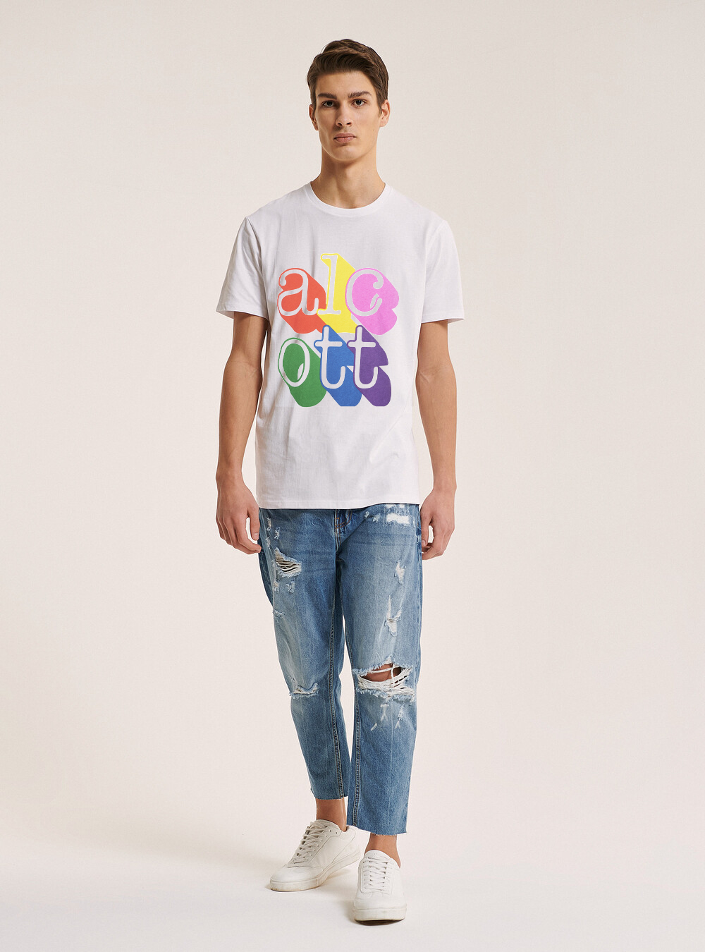 Maglietta con logo colorato, BIANCO