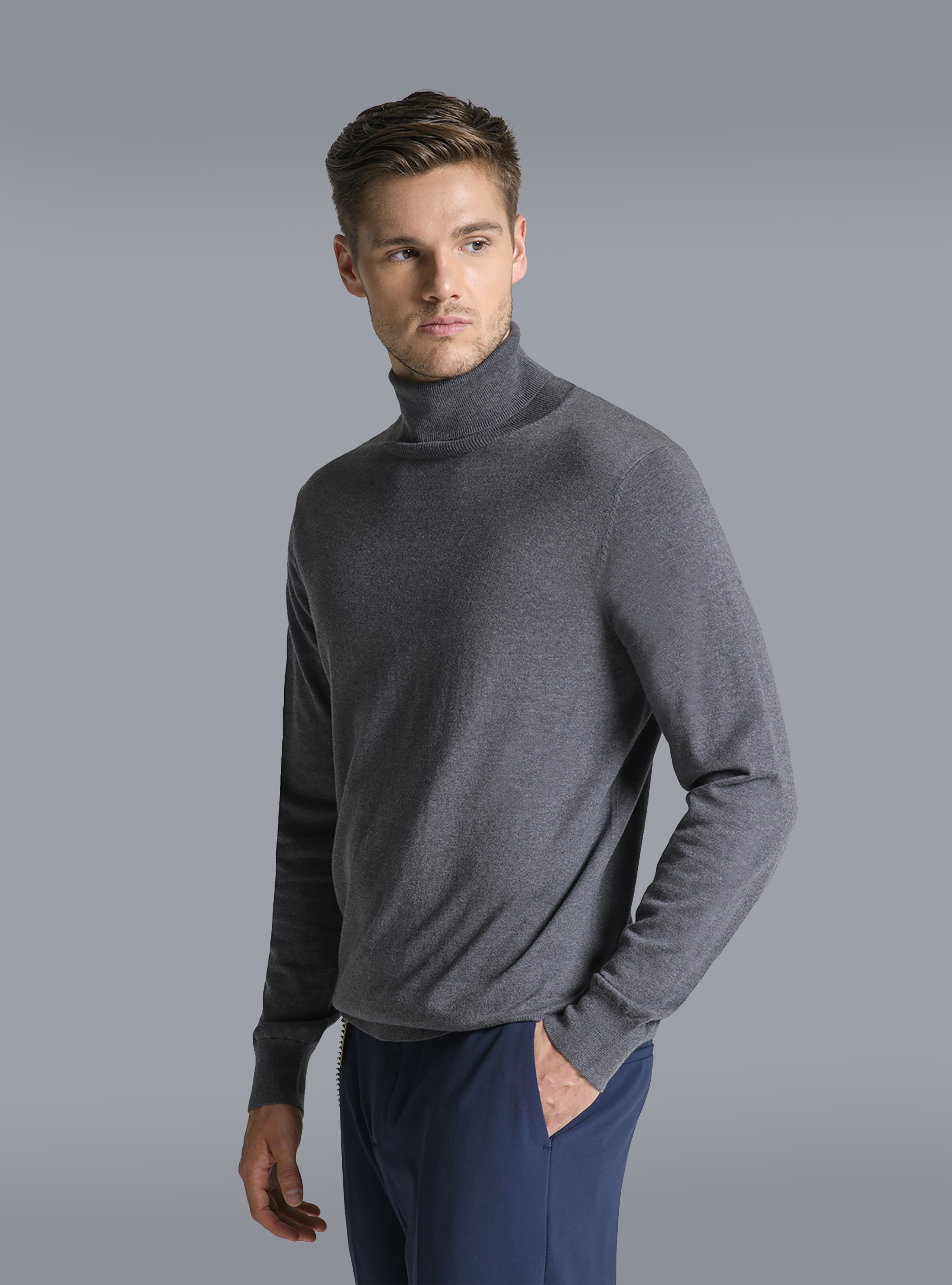 Maglia con collo alto, GRIS OSCURO MELANGE