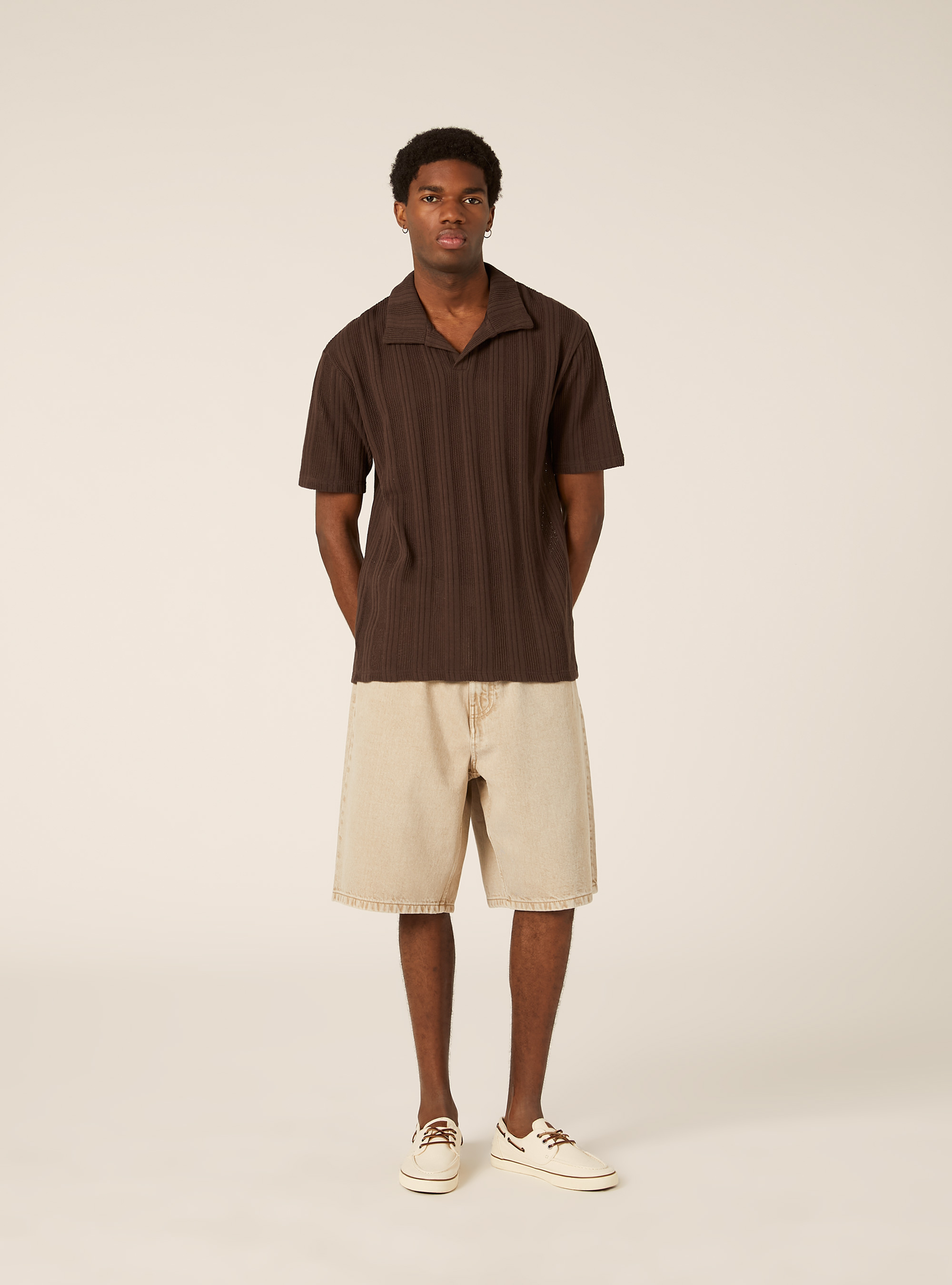 Polo maglia maniche corte traforata, BR1 BROWN DARK