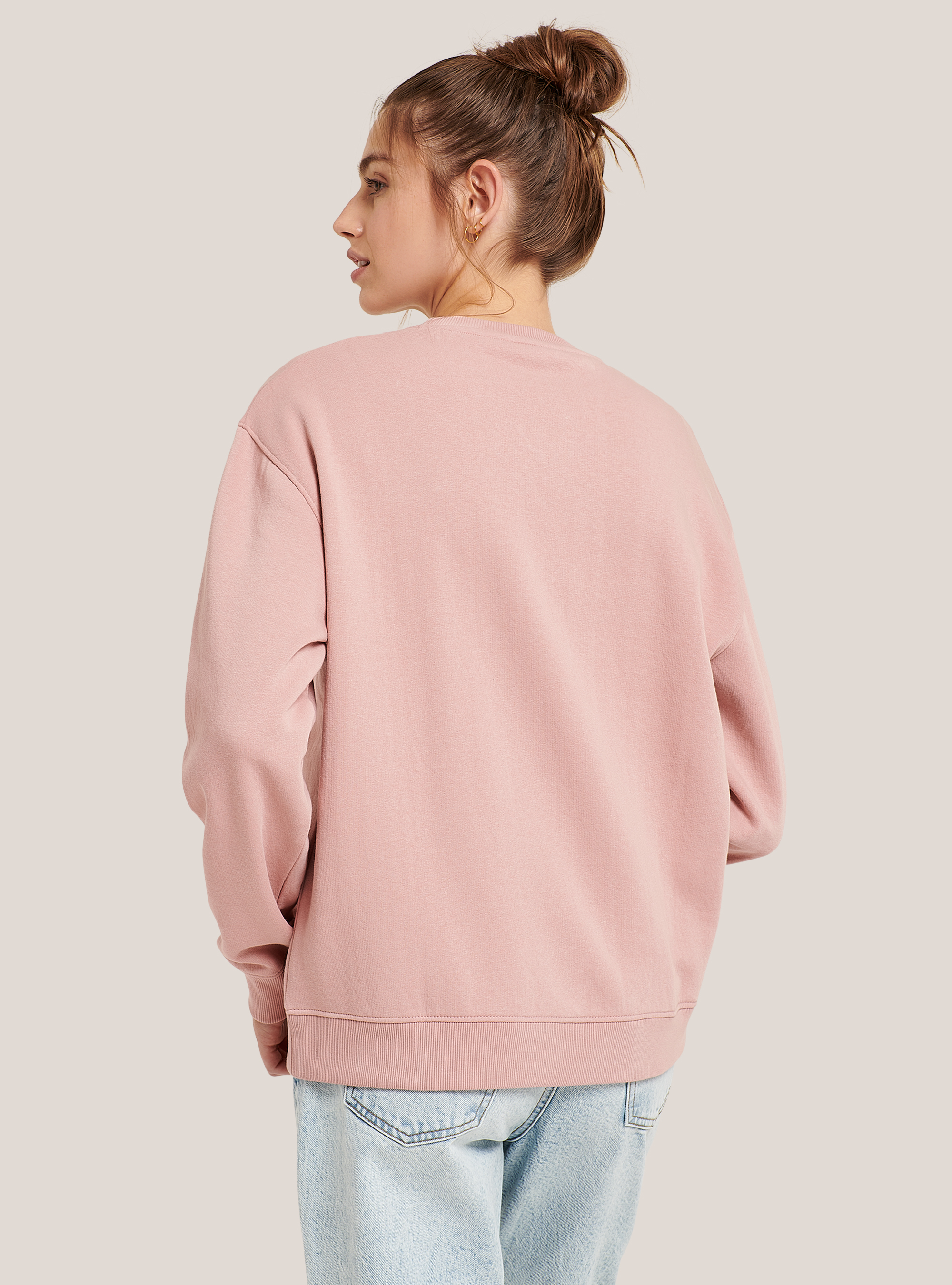 Basic round-neck cotton sweatshirt, PINK