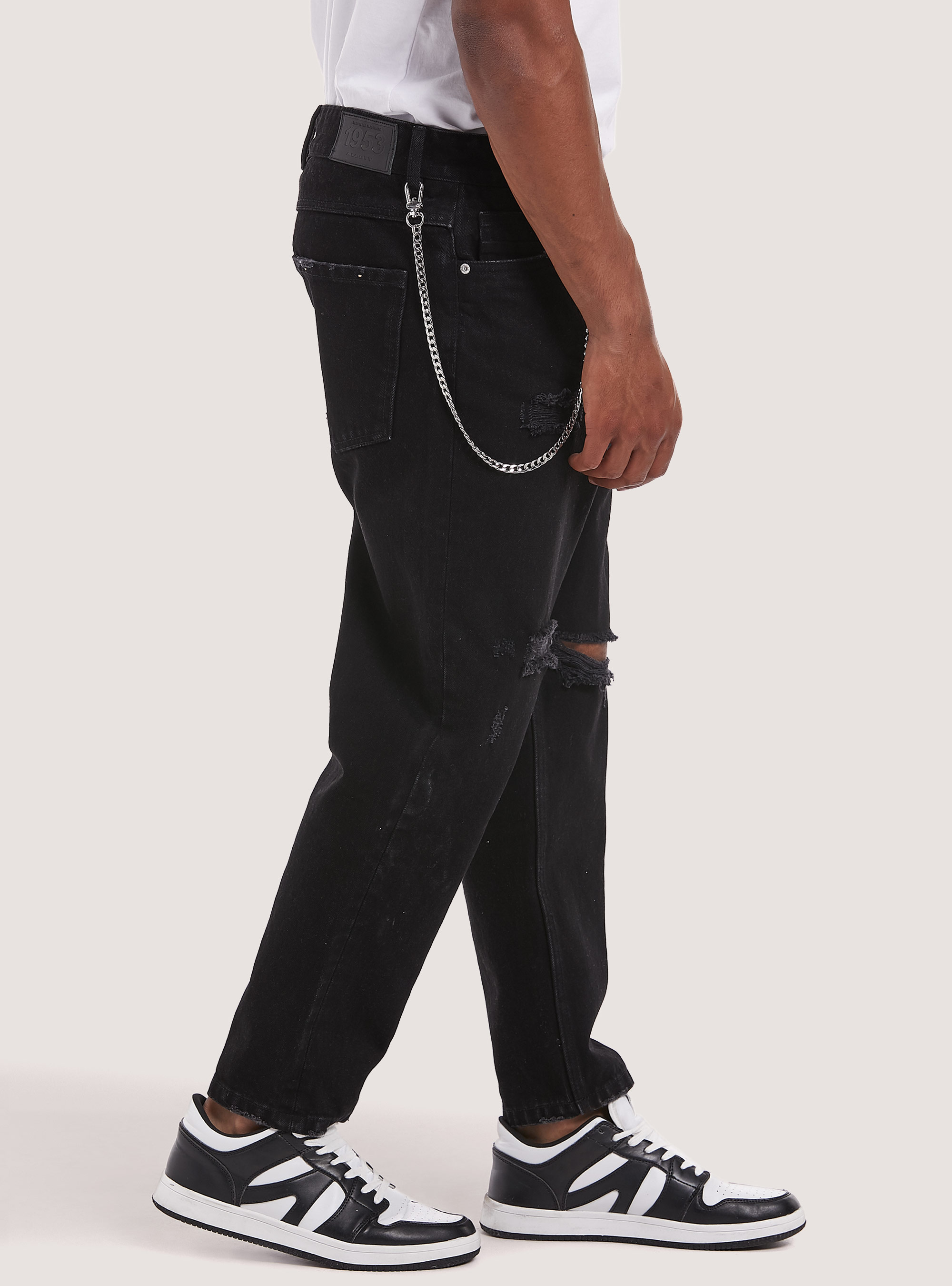 Vaqueros relaxed fit con cadena, NEGRO