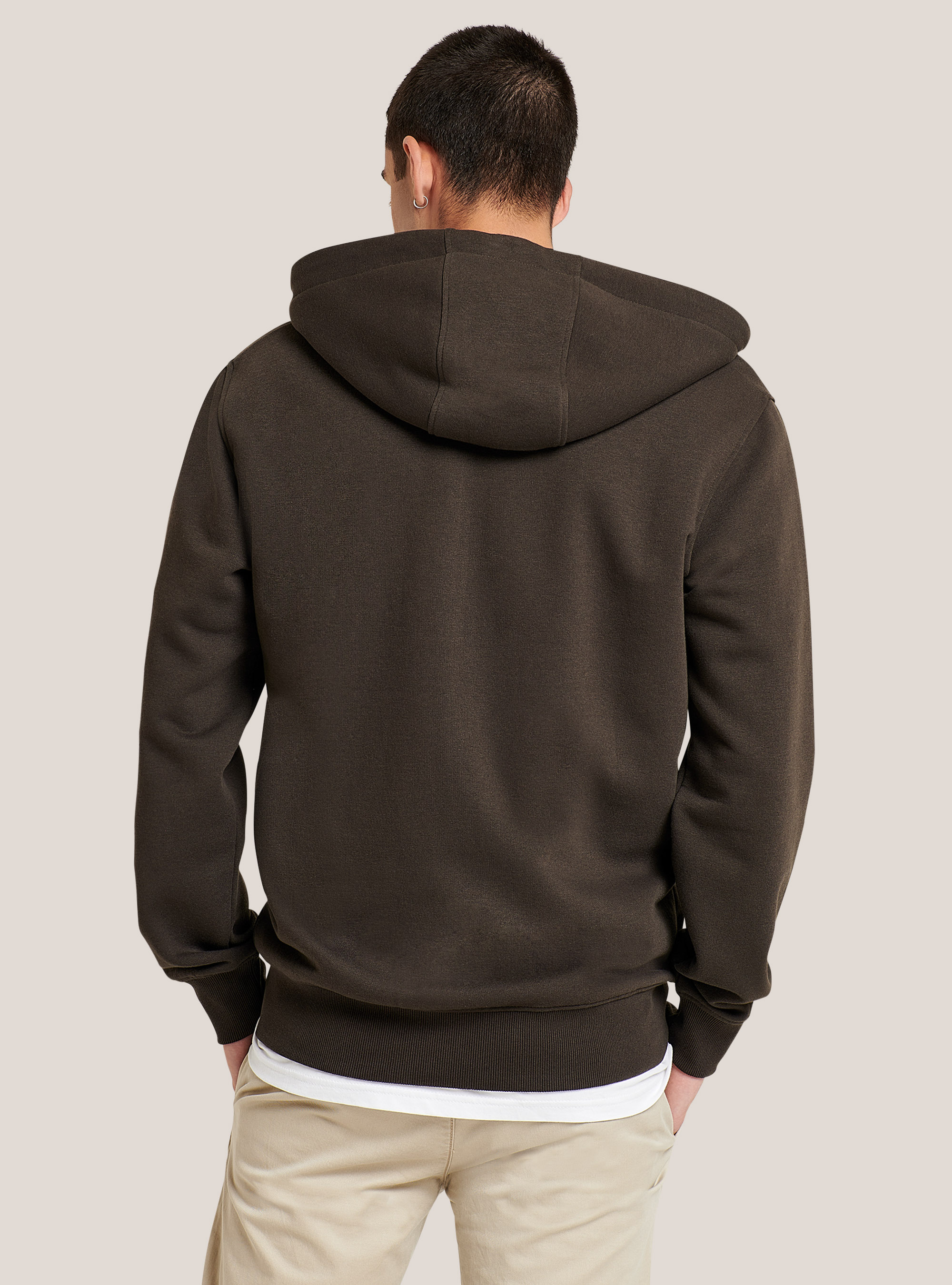 Sweat-shirt basique en coton avec capuche et fermeture éclair, C0569 FANGO