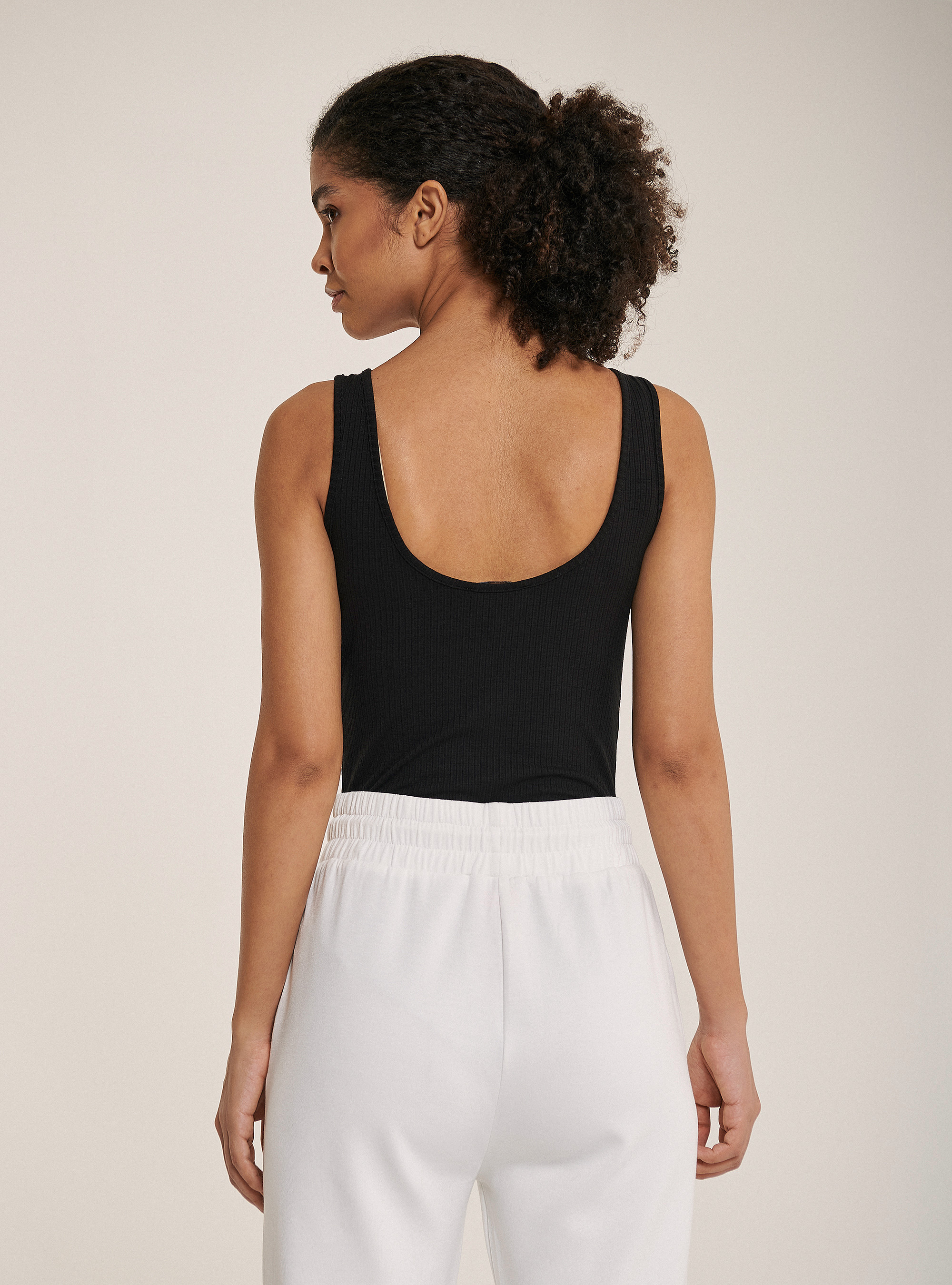 Basic ribbed bodysuit in cotton, BLACK