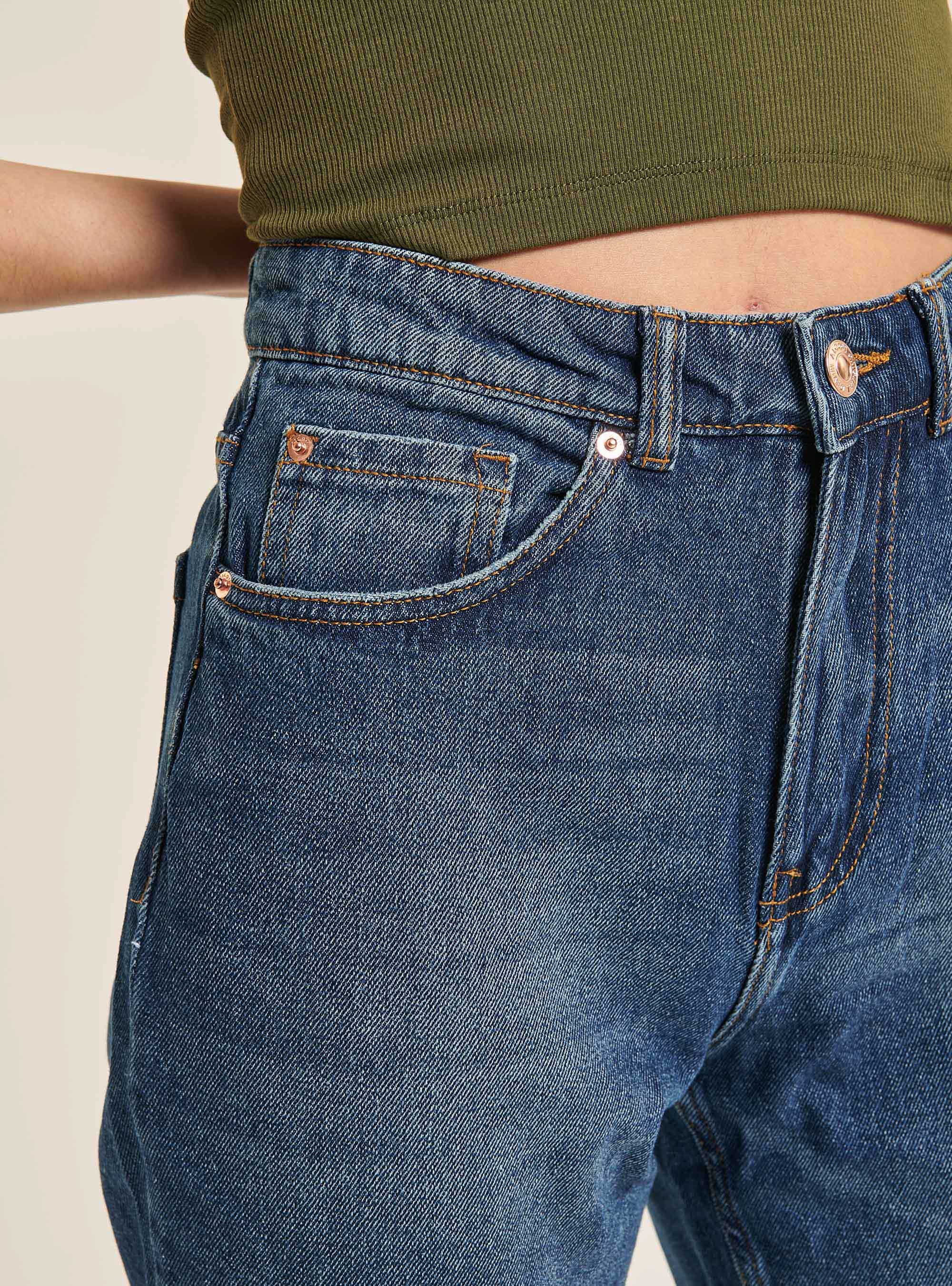 Jeans coupe mom coton bio, C284 AZZURRE