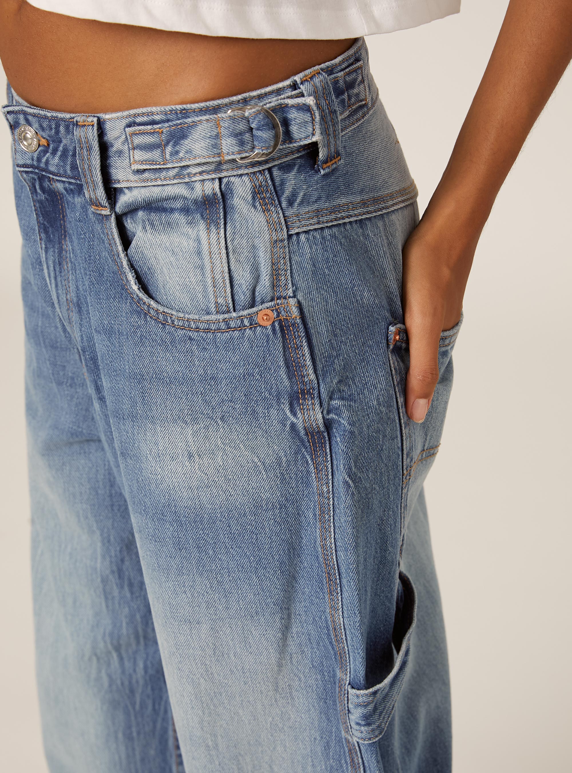 Vaqueros carpenter balloon con cintura ajustable, D006 AZURE