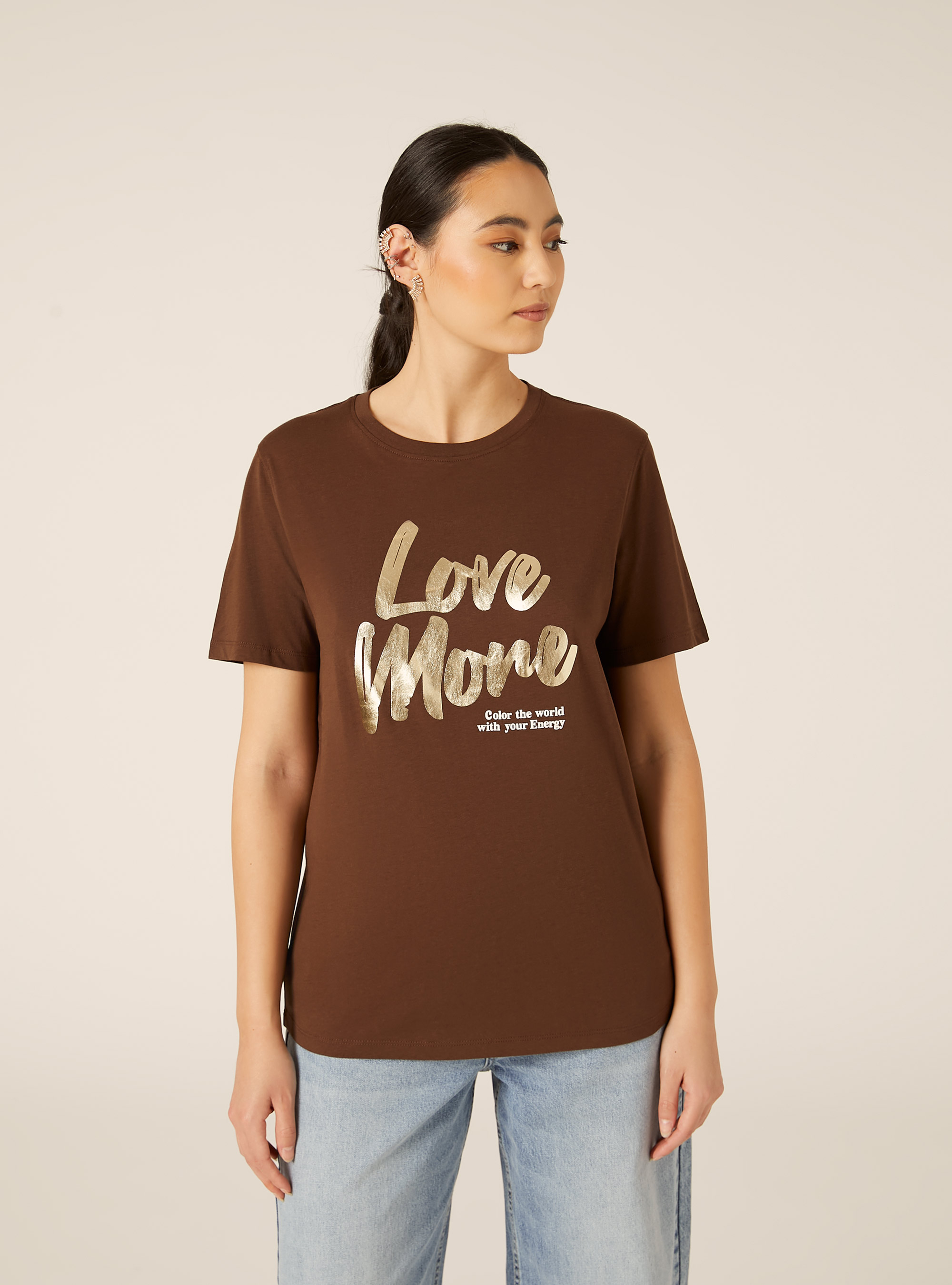 T-shirt avec imprim&eacute; m&eacute;tallis&eacute;, BR2 BROWN MEDIUM