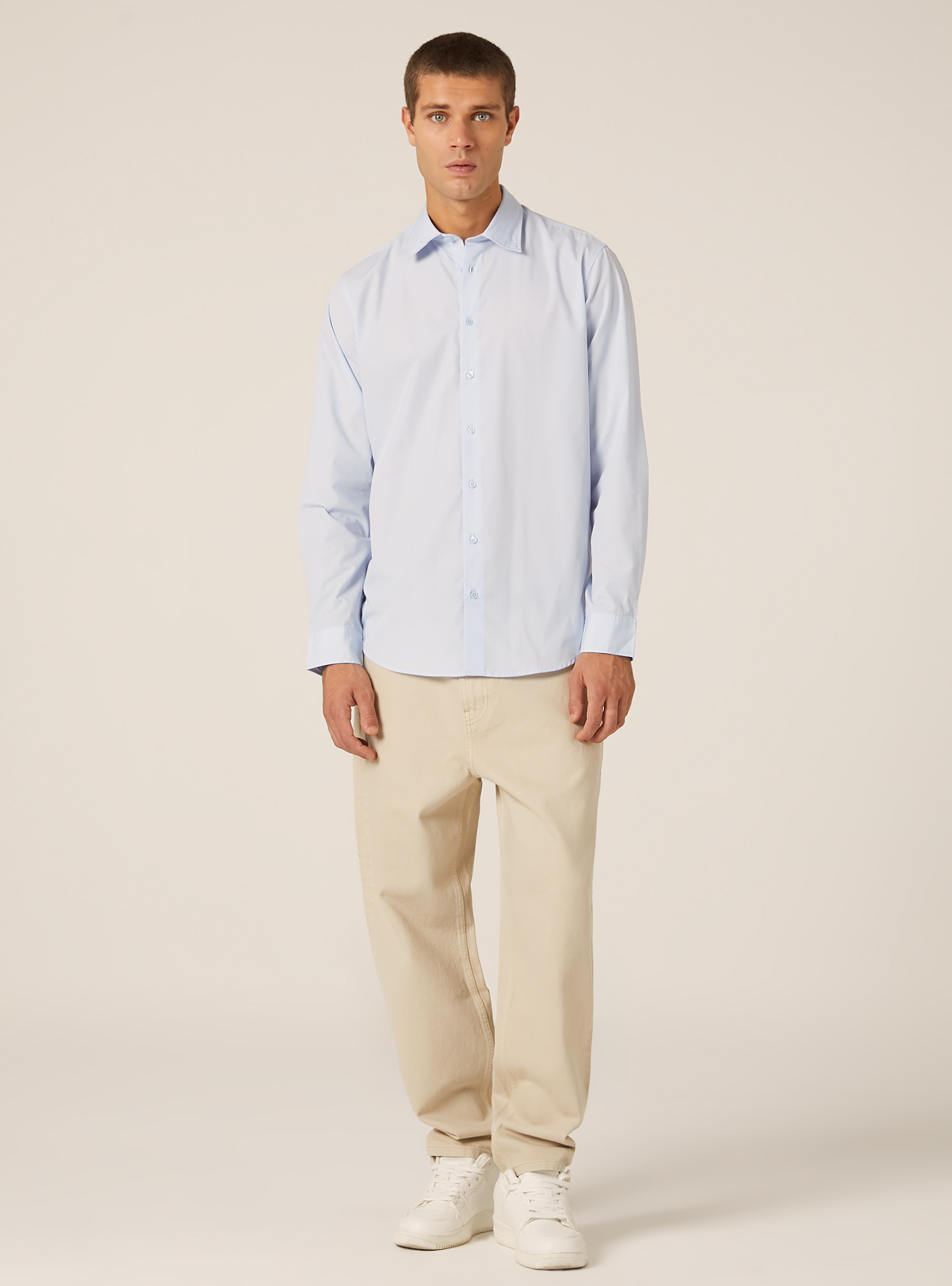 Camicia a manica lunga in tinta unita, AZ1 AZURE DARK