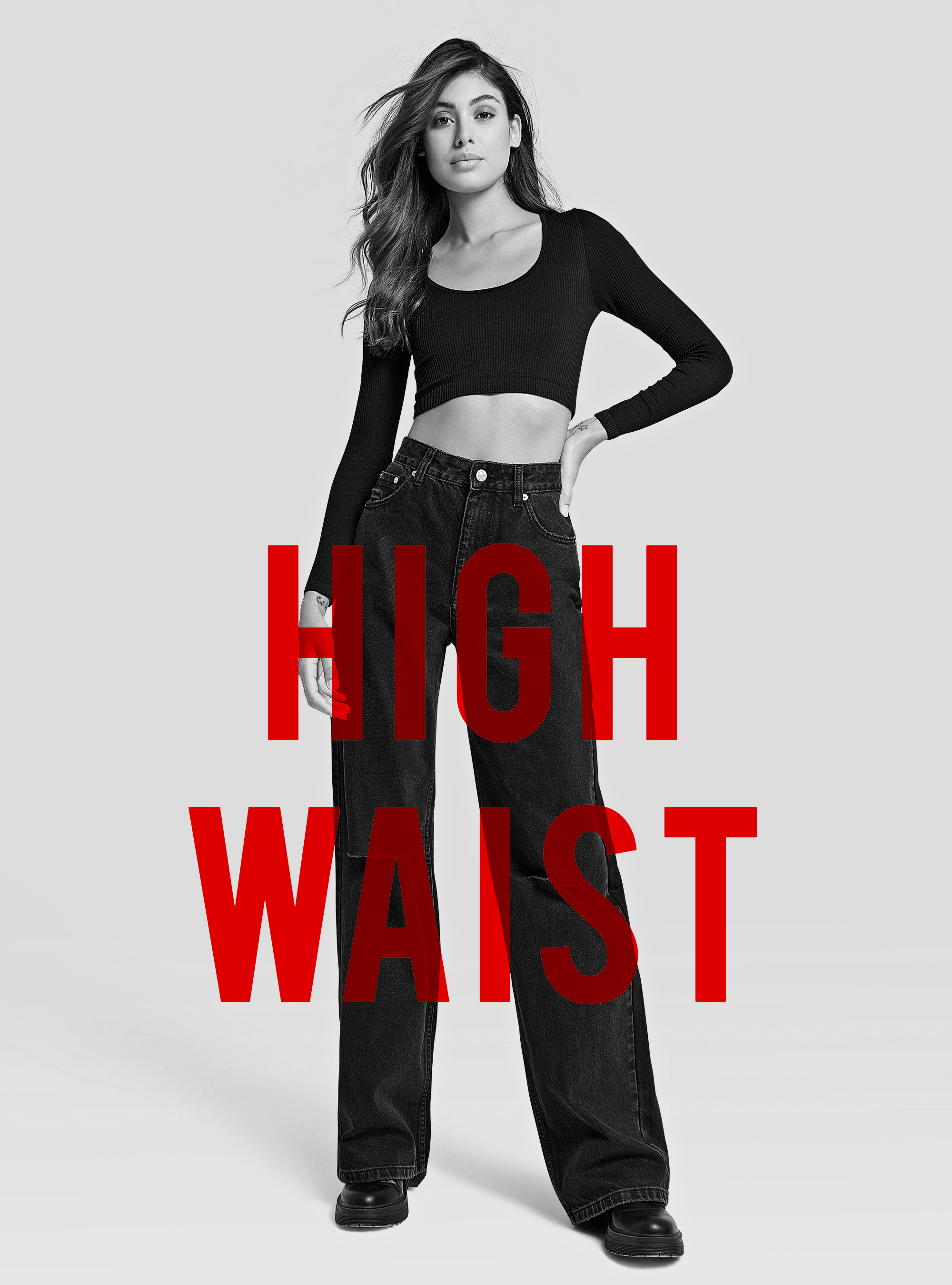 High-waisted wide leg jeans, BLACK