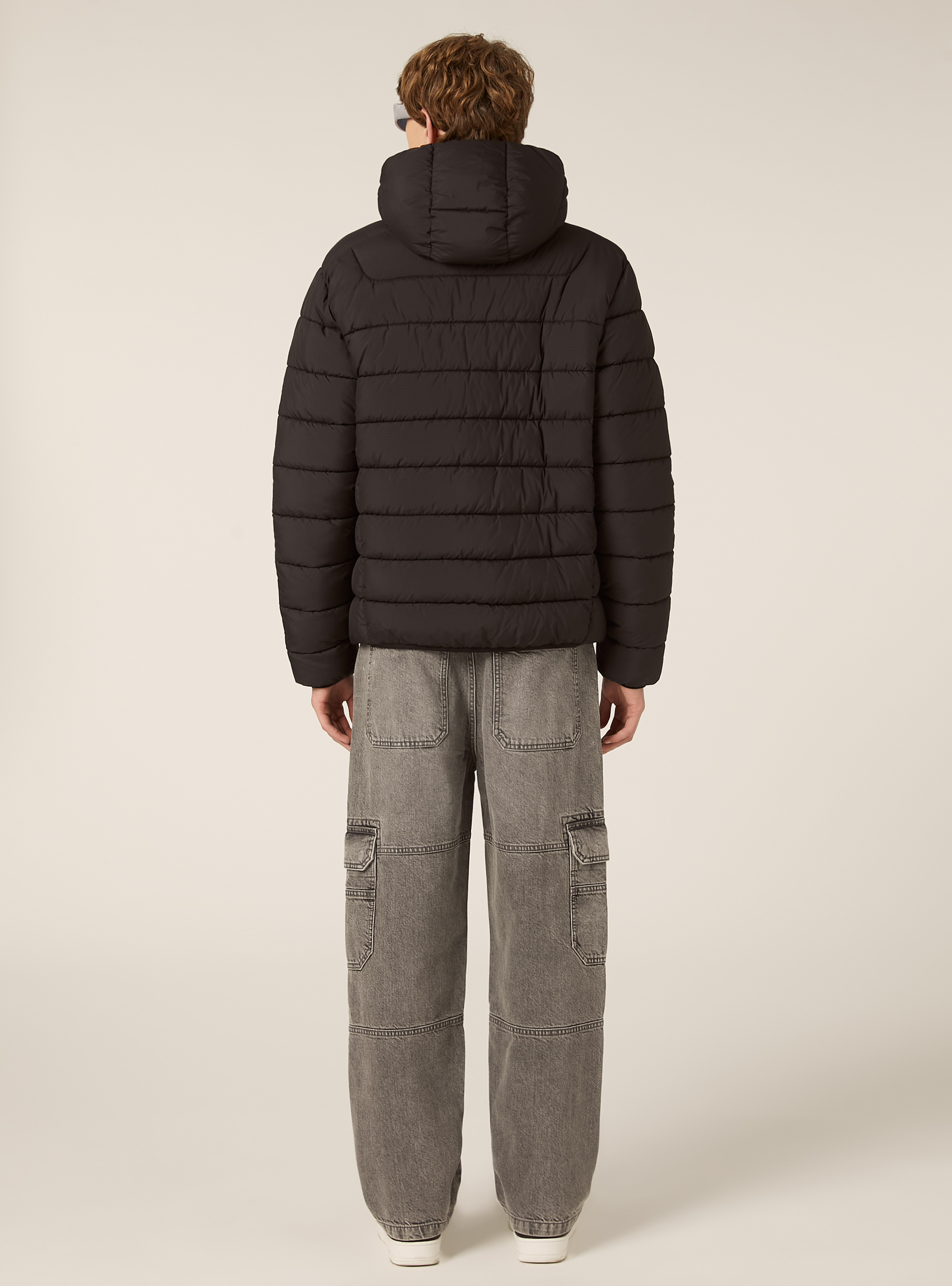 Padded jacket with hood, BK1 BLACK