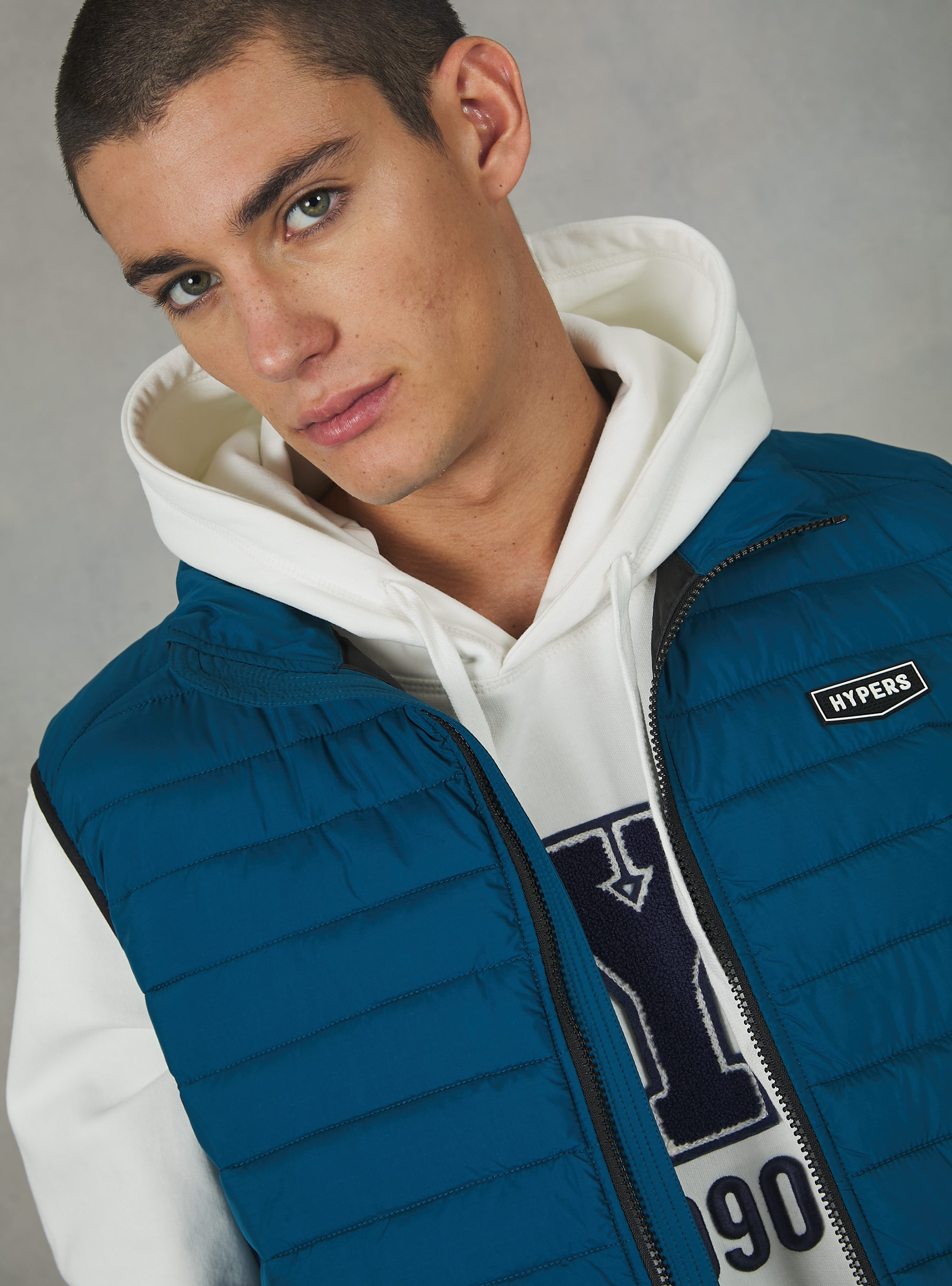 Padded sleeve jacket with contrasting zip, OB2 BLUE OIL MED.