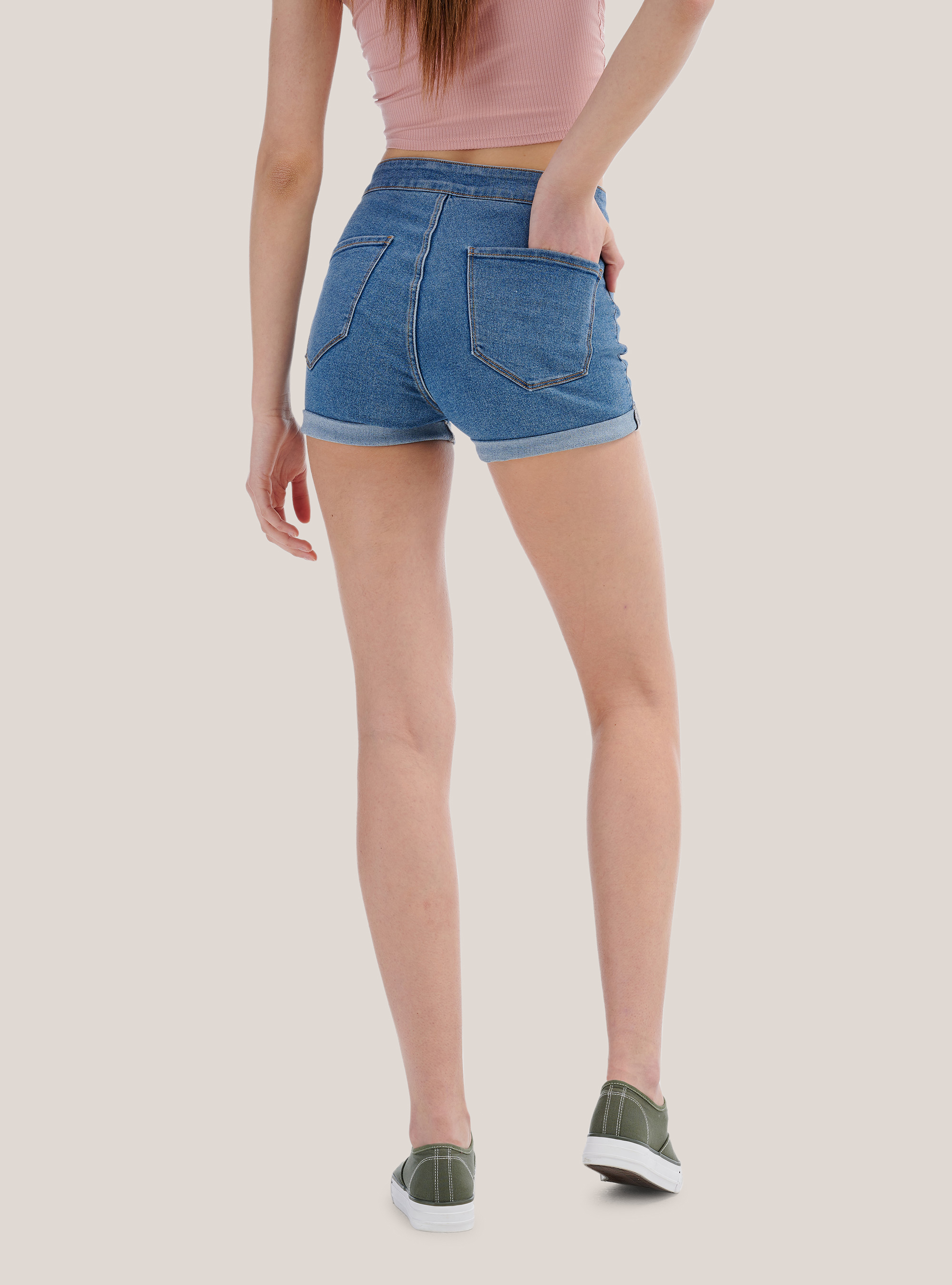 Short denim high waist, AZUL